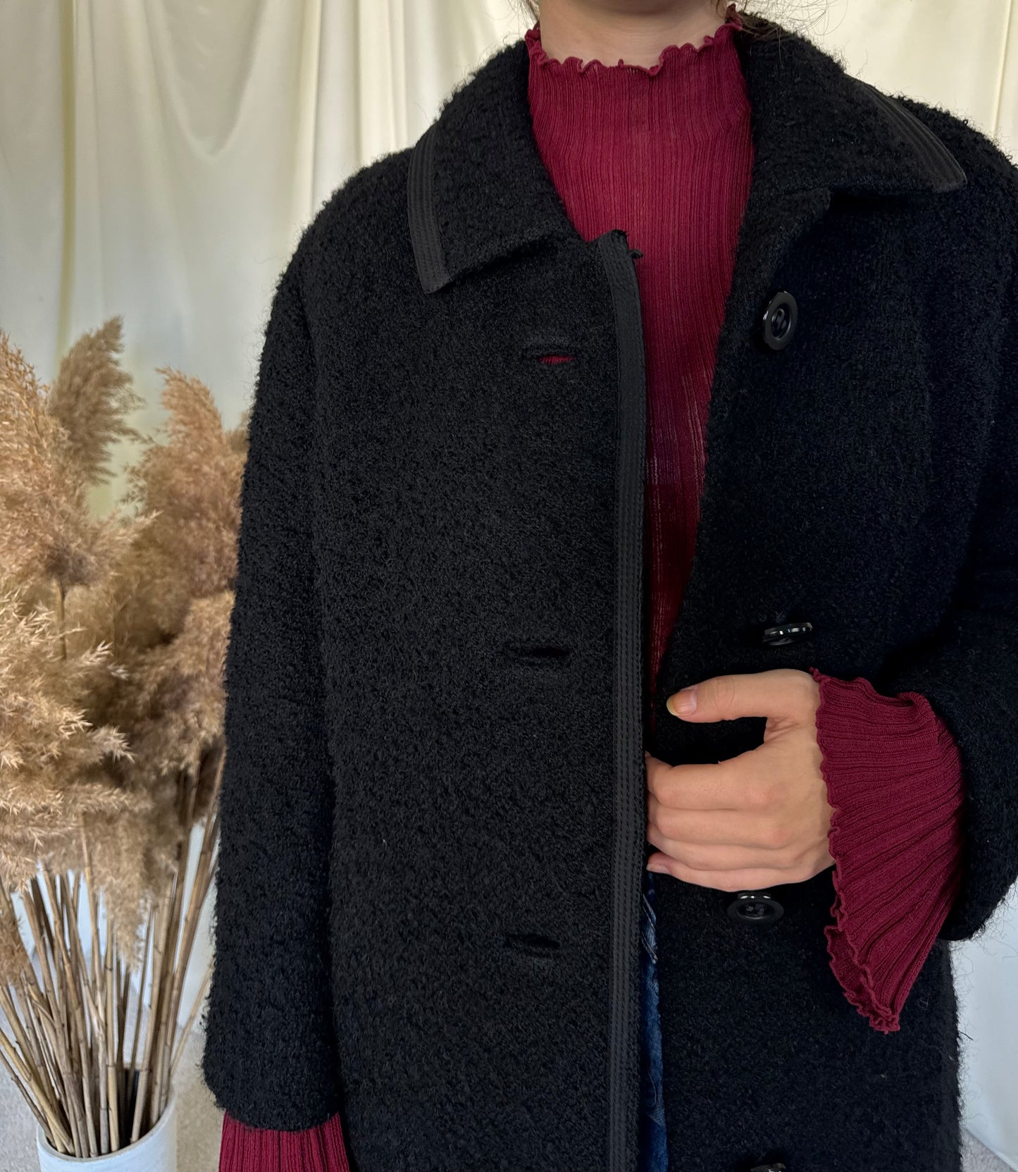 Palton vintage superb din stofă de lână boucle, mărimea M