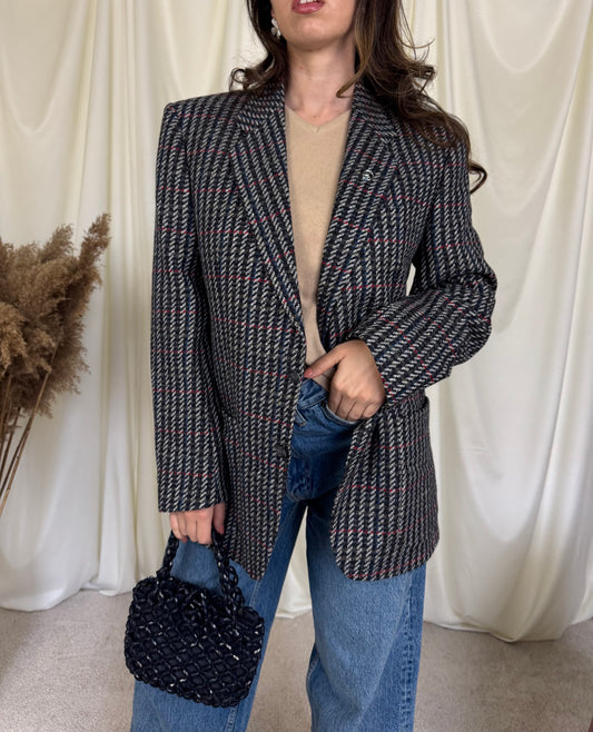 Sacou vintage din stofă superbă de lână și bumbac, fit oversized ( mărimea M)