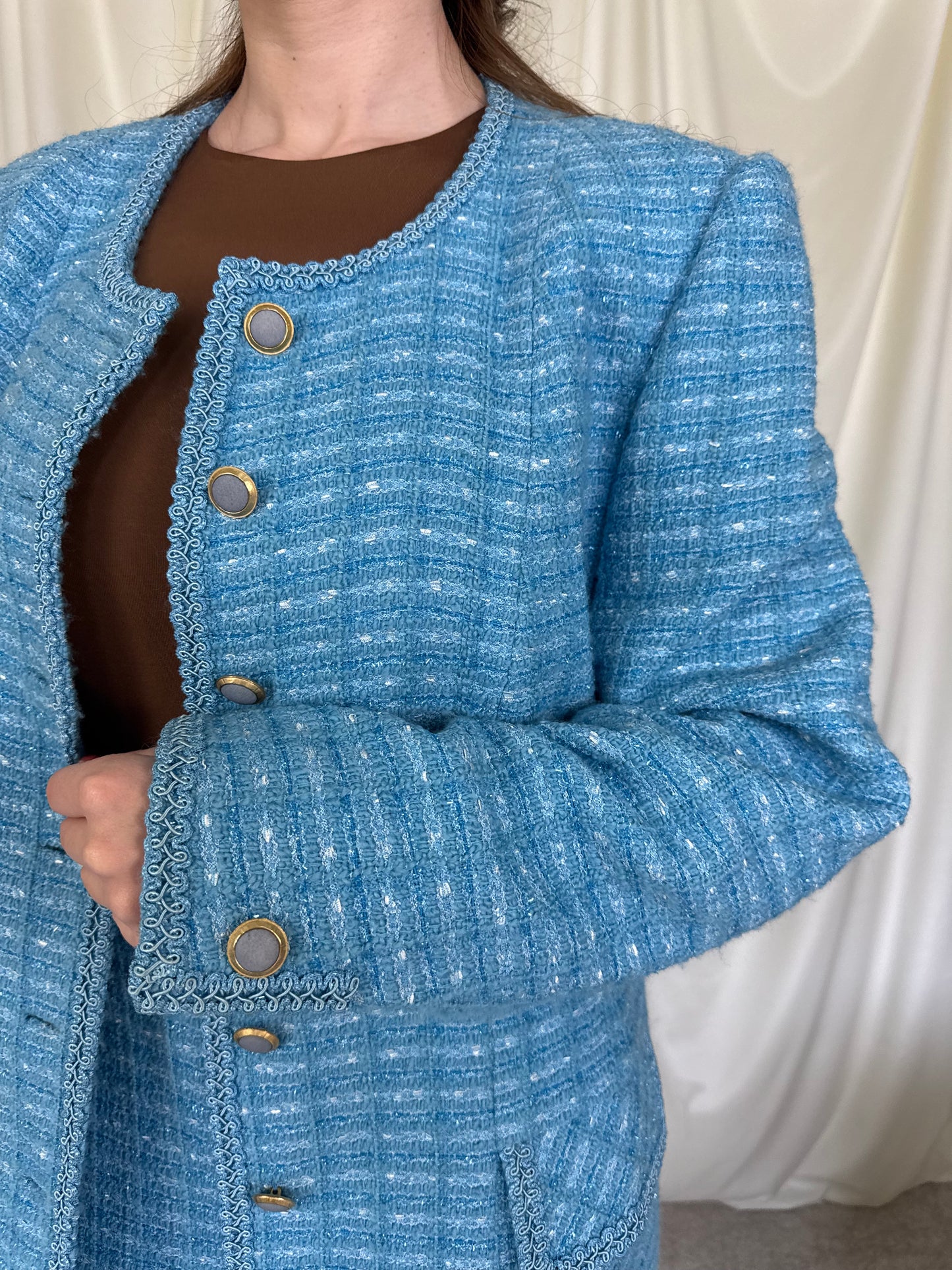 Deux piece vintage din tweed stil Chanel ( L-XL)