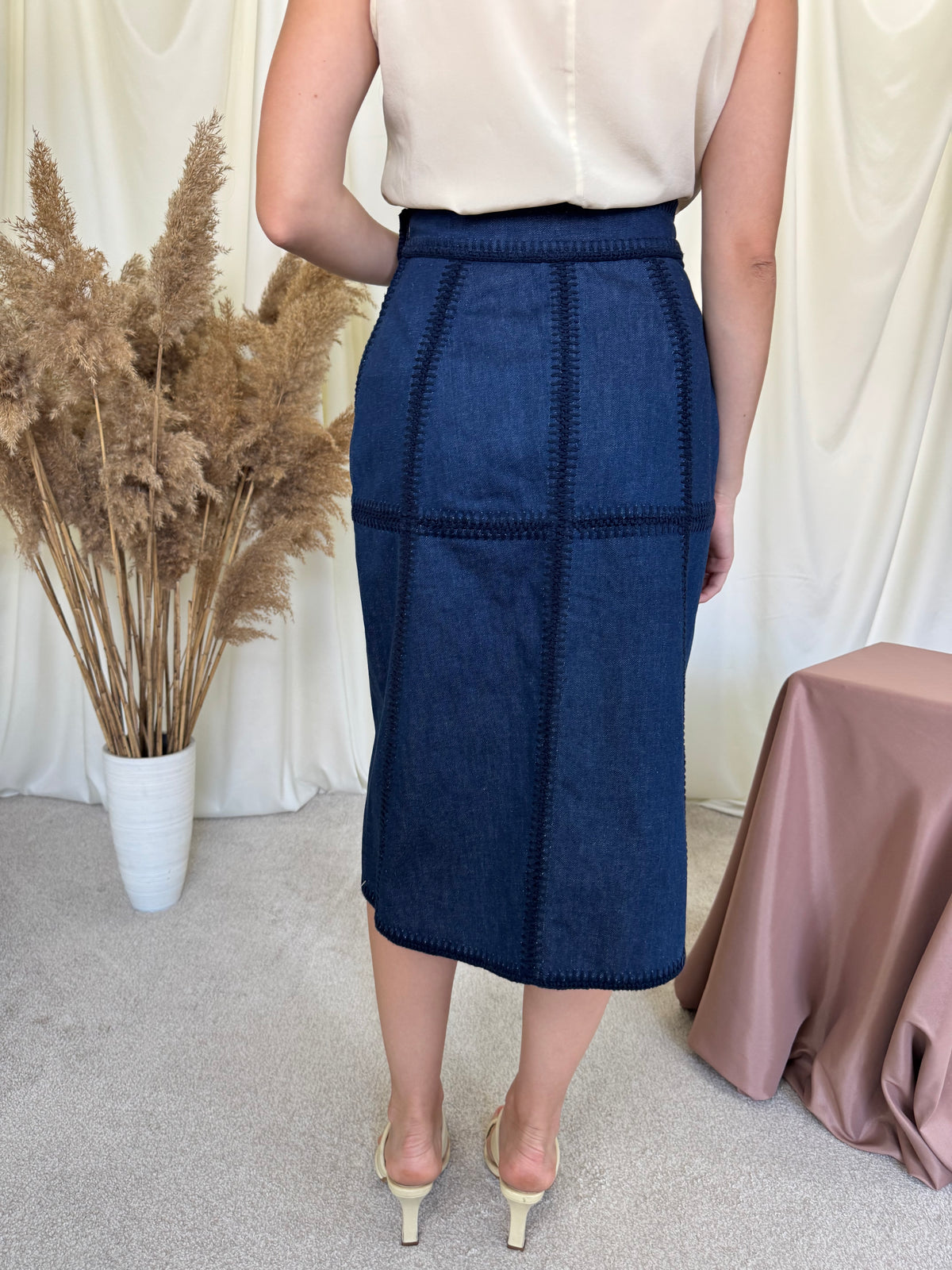 Fusta brand luxury MIU MIU din denim de bumbac cu talie înaltă ( mărimea S-S/M)