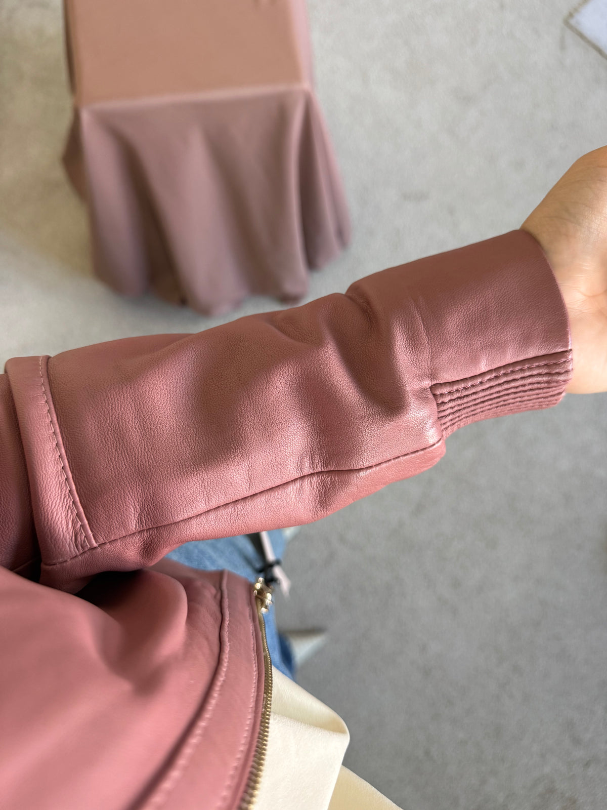 Jacheta tip bomber TWINSET din piele naturală extrem de fină, produs nou, baby pink ( mărimea xs/s)