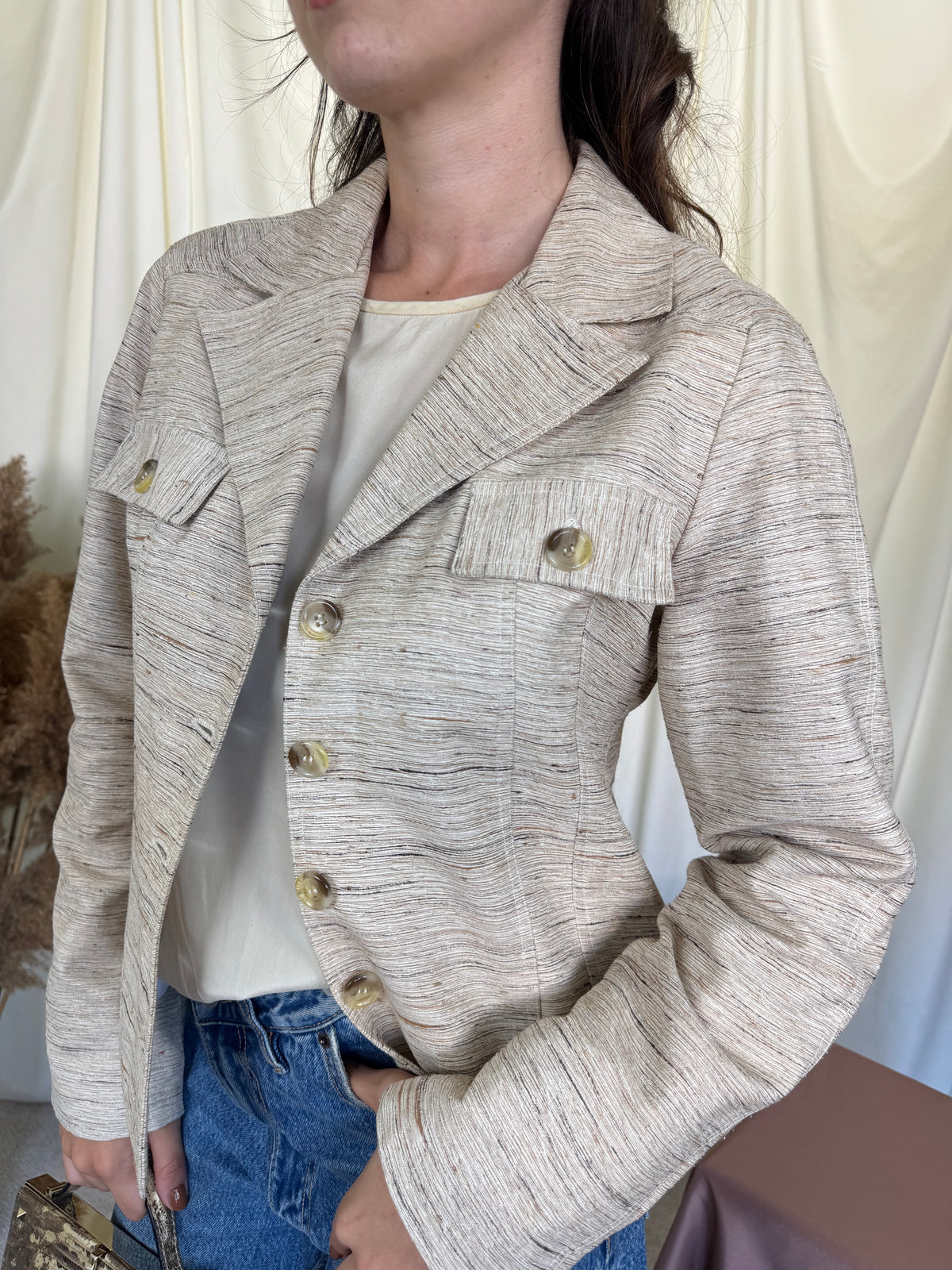Sacou-jacheta vintage din  100% mătase naturală, bej ( mărimea S/M)