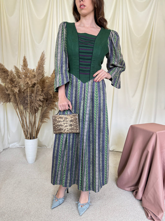 Rochie vintage din in și bumbac  cu talie marcata - tip corset  
(Mărimea M)
