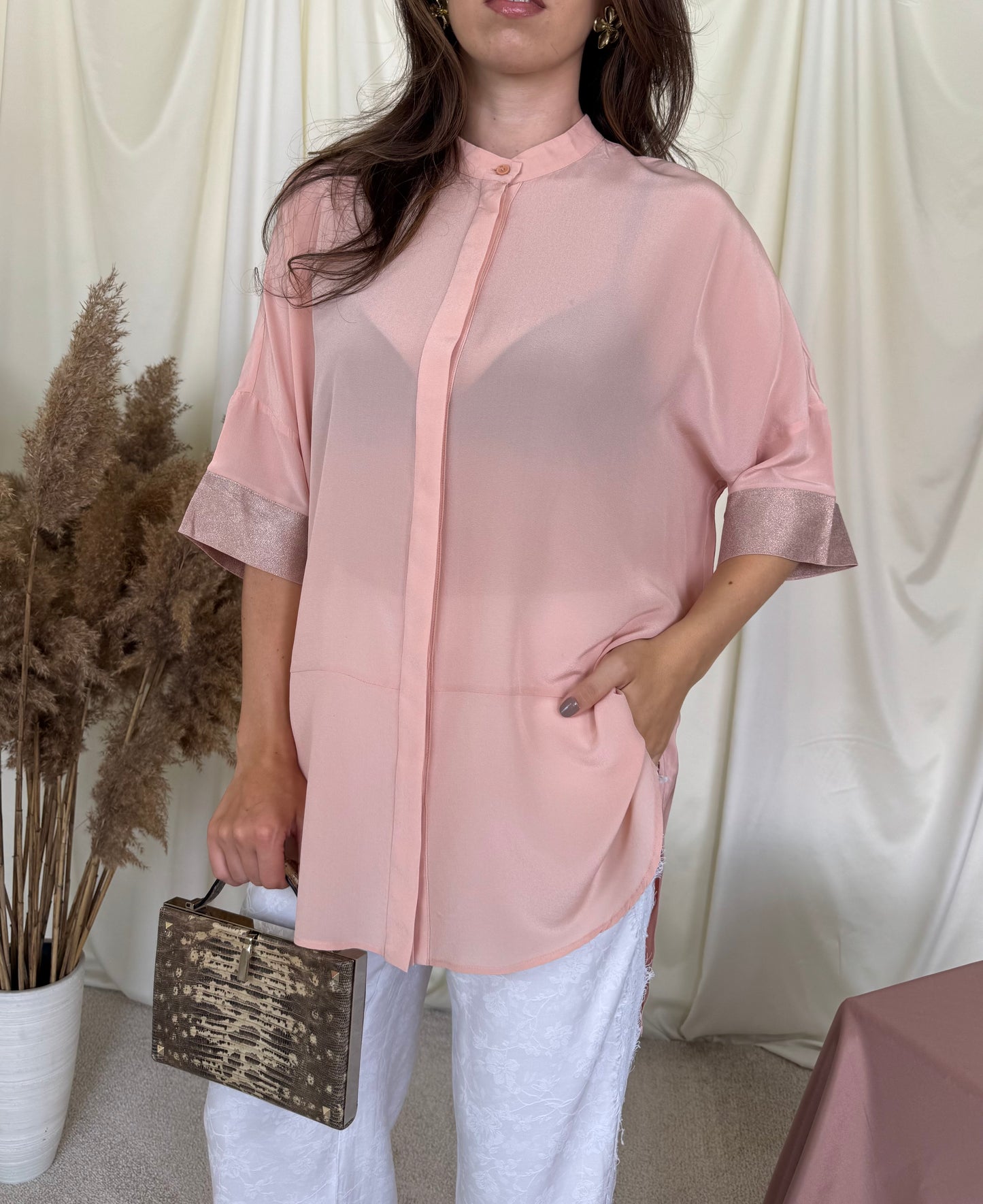 Cămașă 8 PM din mătase naturala, croi lejer în fit oversized ( mărimea S-L)