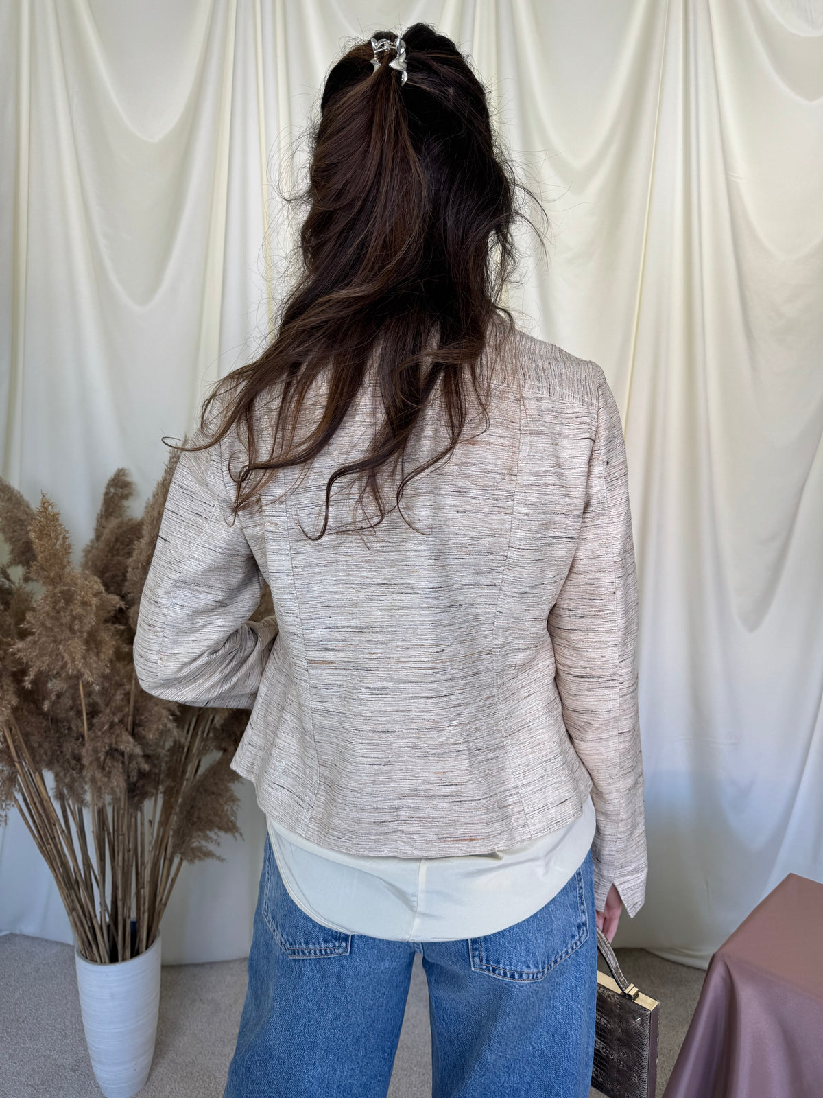 Sacou-jacheta vintage din  100% mătase naturală, bej ( mărimea S/M)