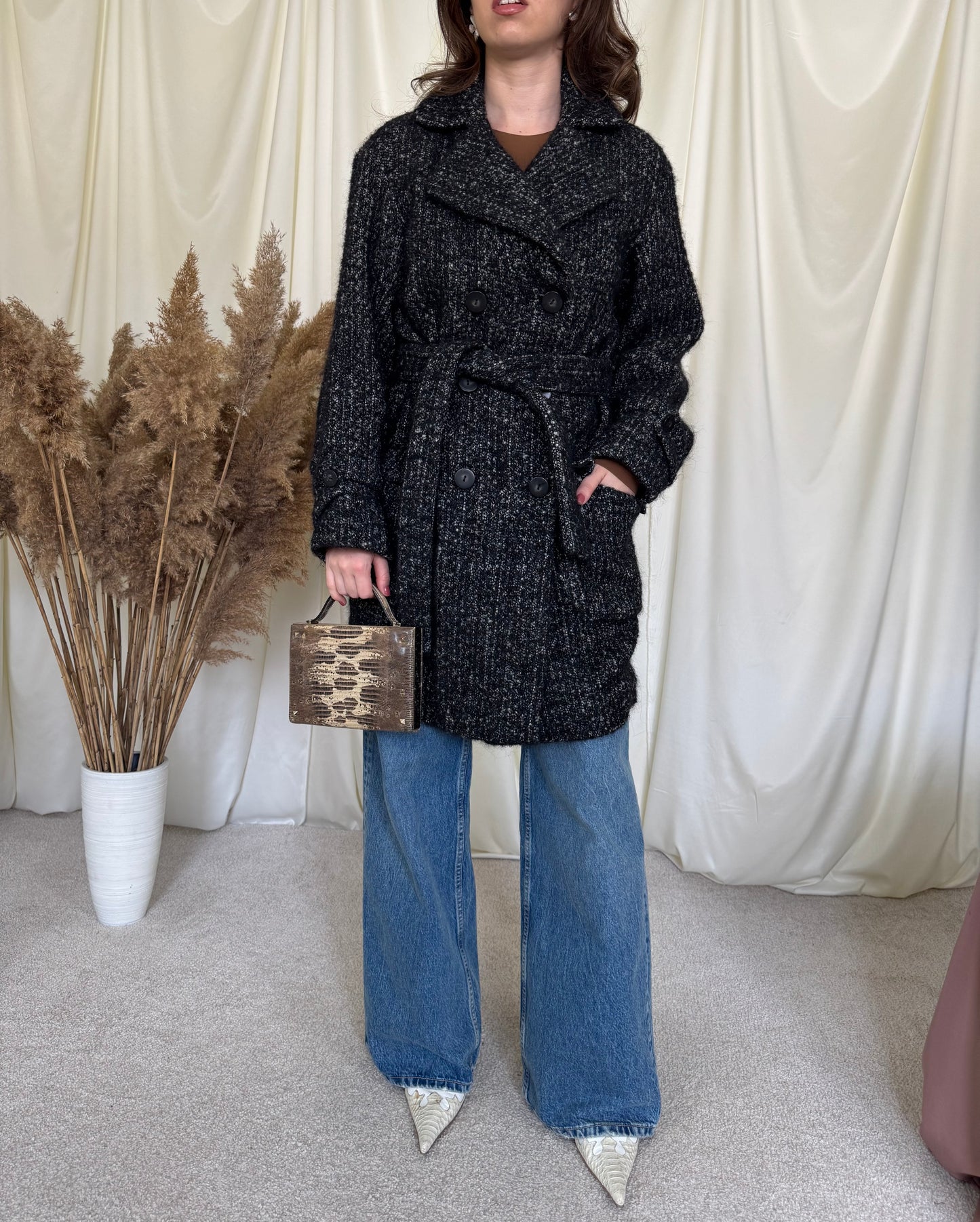 Palton cu cordon din 80% lână, alpaca și mohair ( M)