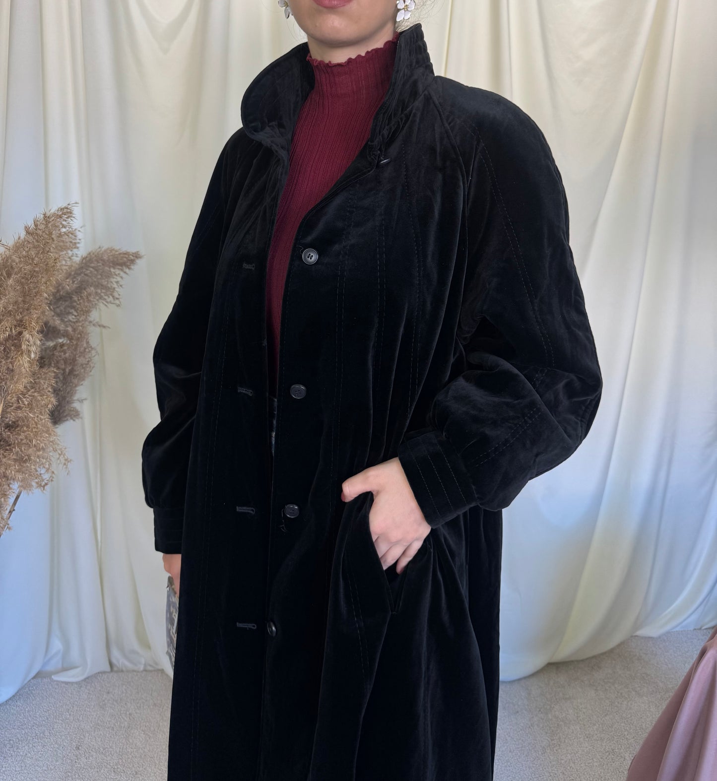 Palton vintage din catifea neagră 100% bumbac (mărimea L)