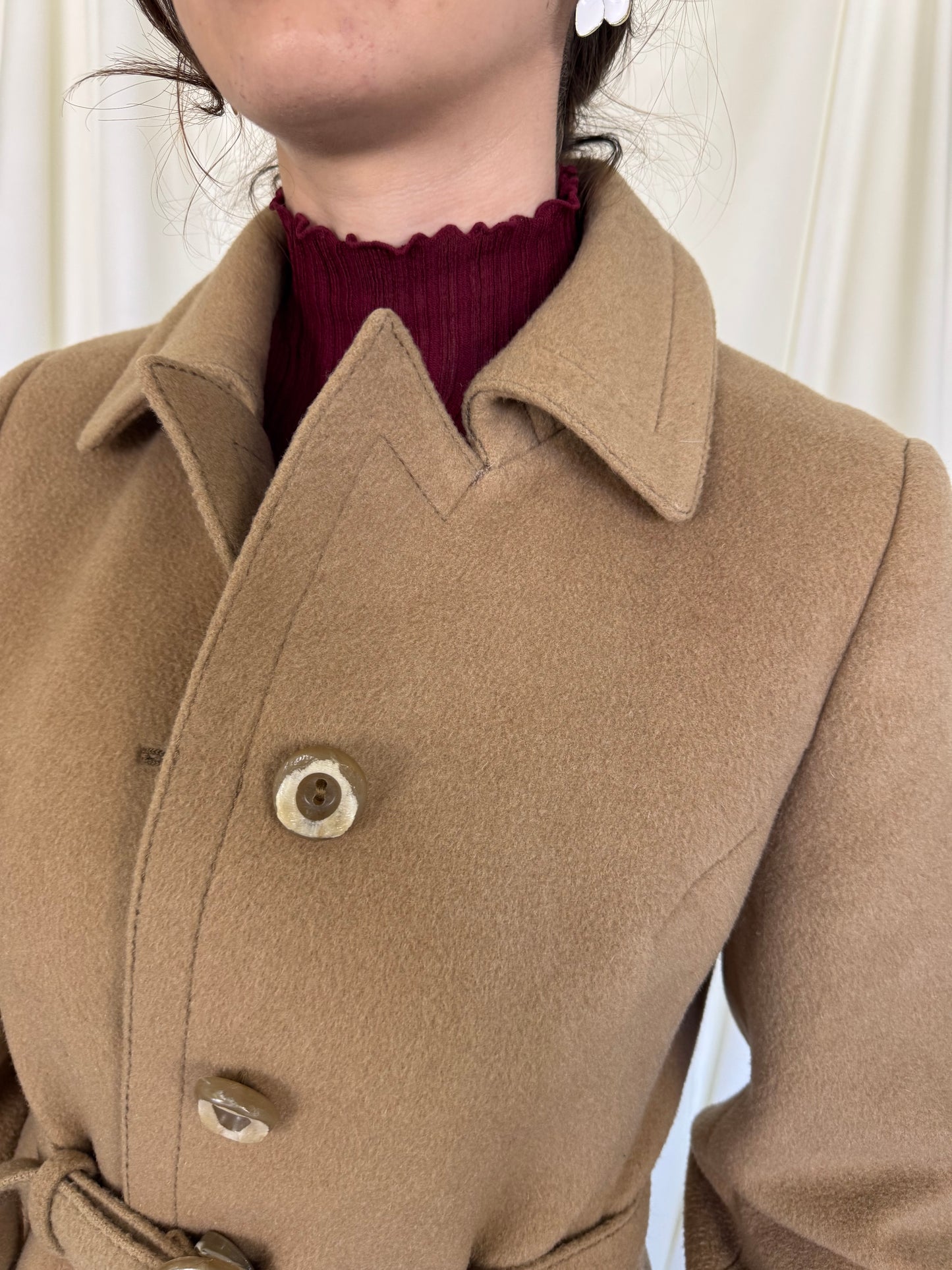 Palton vintage cambrat din lana și păr de camila( mărimea S)