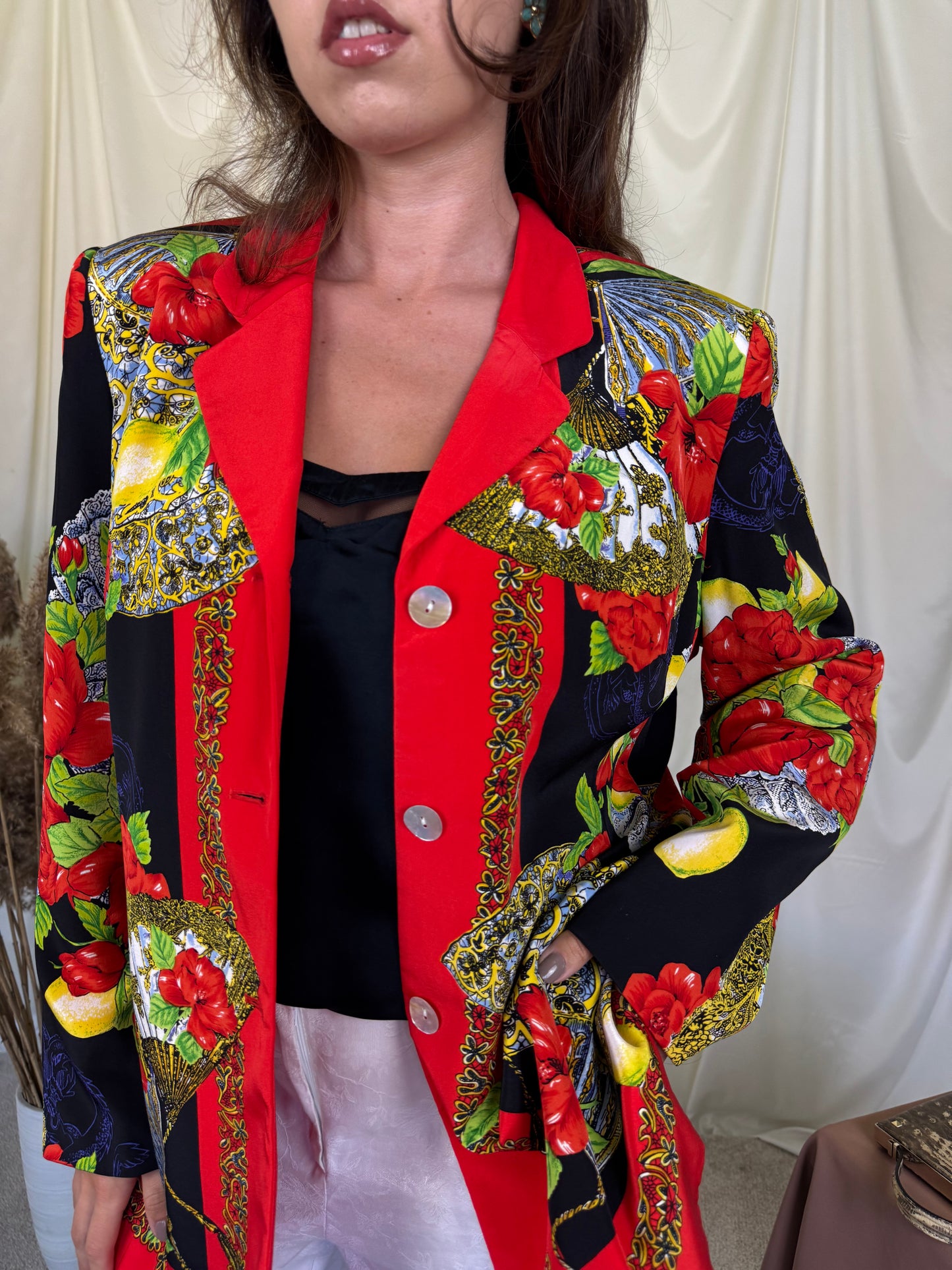 Sacou ELEGANCE PARIS din 100% mătase naturala cu print( Mărimea L)