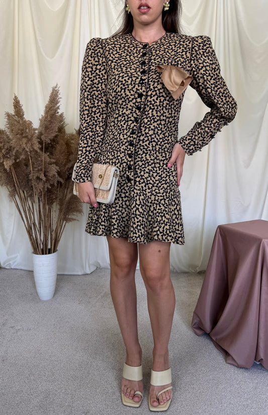 Rochie vintage deosebită din 100% mătase naturala cu print și talie marcata ( mărimea S)