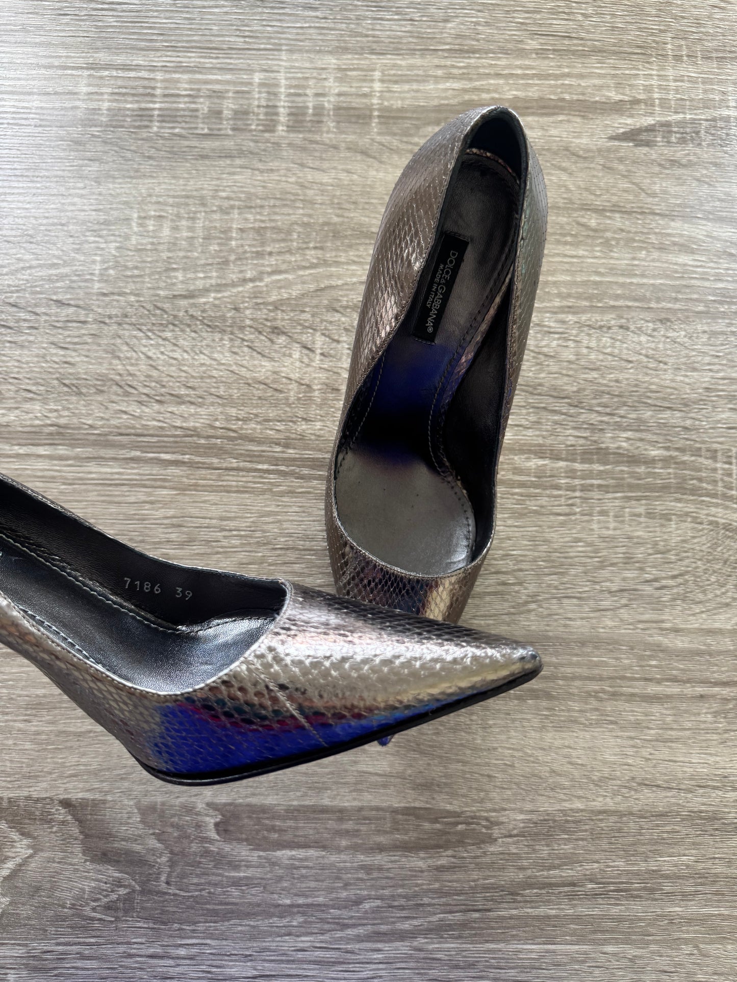 Pantofi stiletto DOLDE GABANNA din piele naturală metalică, snake, comozi( mărimea 38-39)