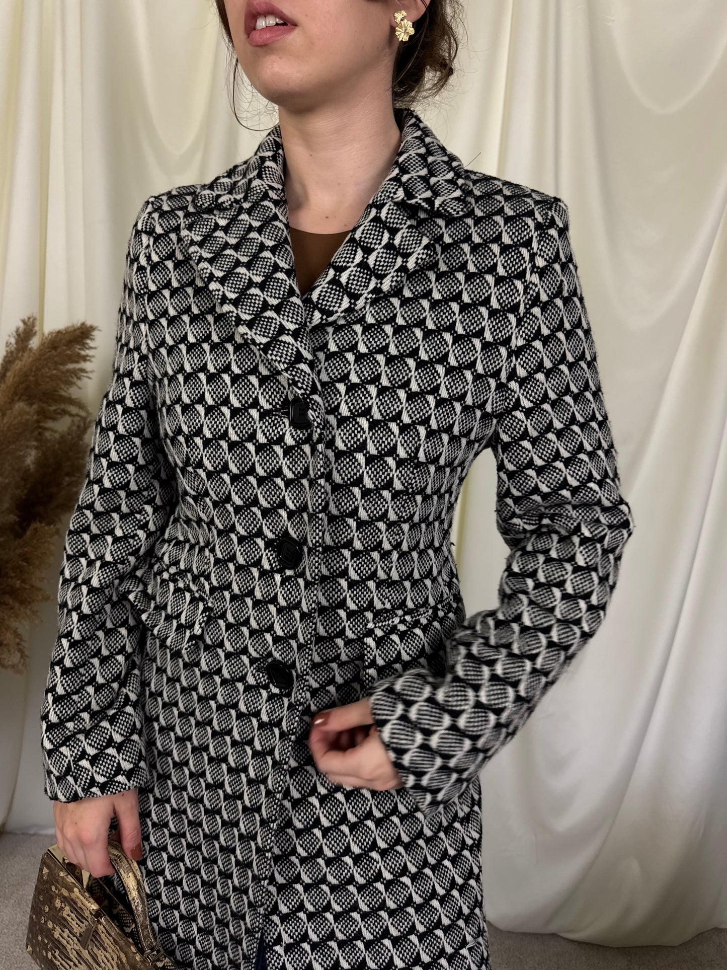 Palton superb din 50% lână cu print ( S)