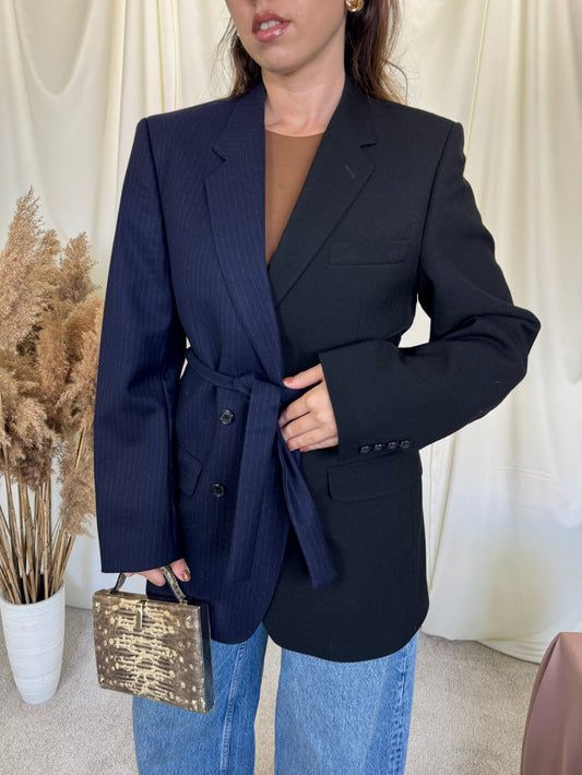Sacou vintage tip palton VINTAGE CORNER din 100% lână premium. Bleo & negru ( mărimea M)