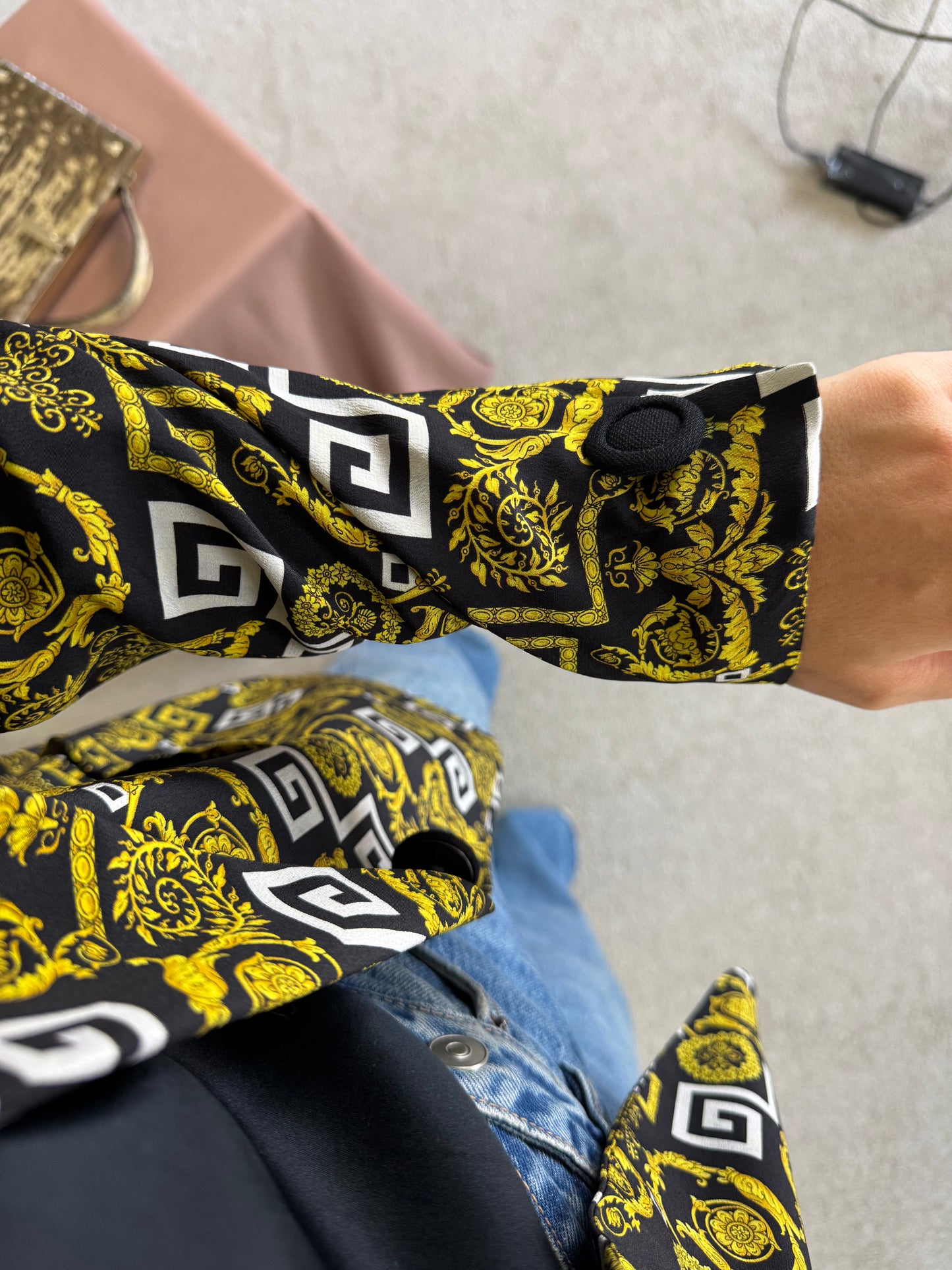 Sacou vintage din mătase naturală cu print 
(Mărimea 40/M)
