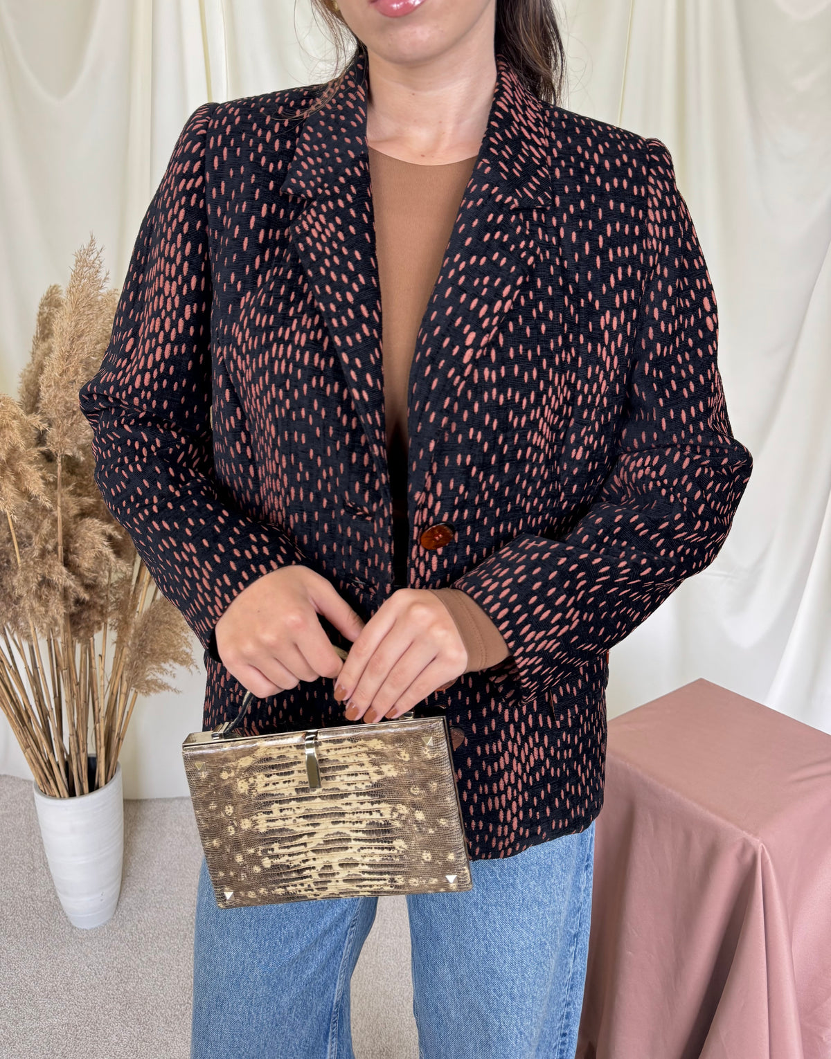 Sacou vintage cu print din catifea de bumbac 67% ( mărimea M/L)
