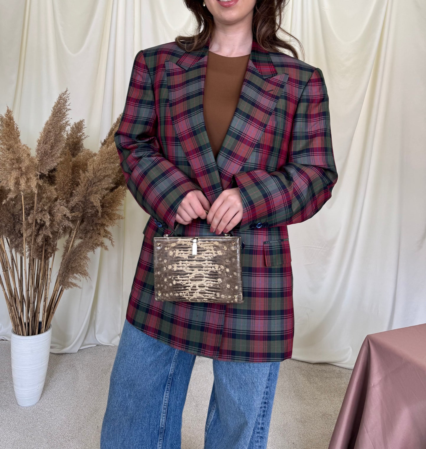 Sacou vintage din 100% mătase naturala cu print, produs handmade 
(Mărimea L)