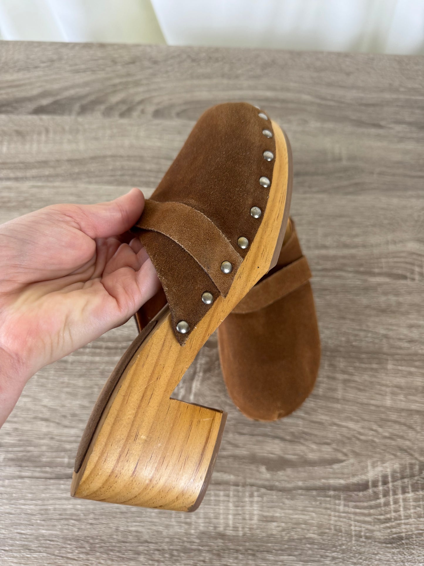 Saboți de vară STEFANEL din piele naturală și lemn, mărimea 39