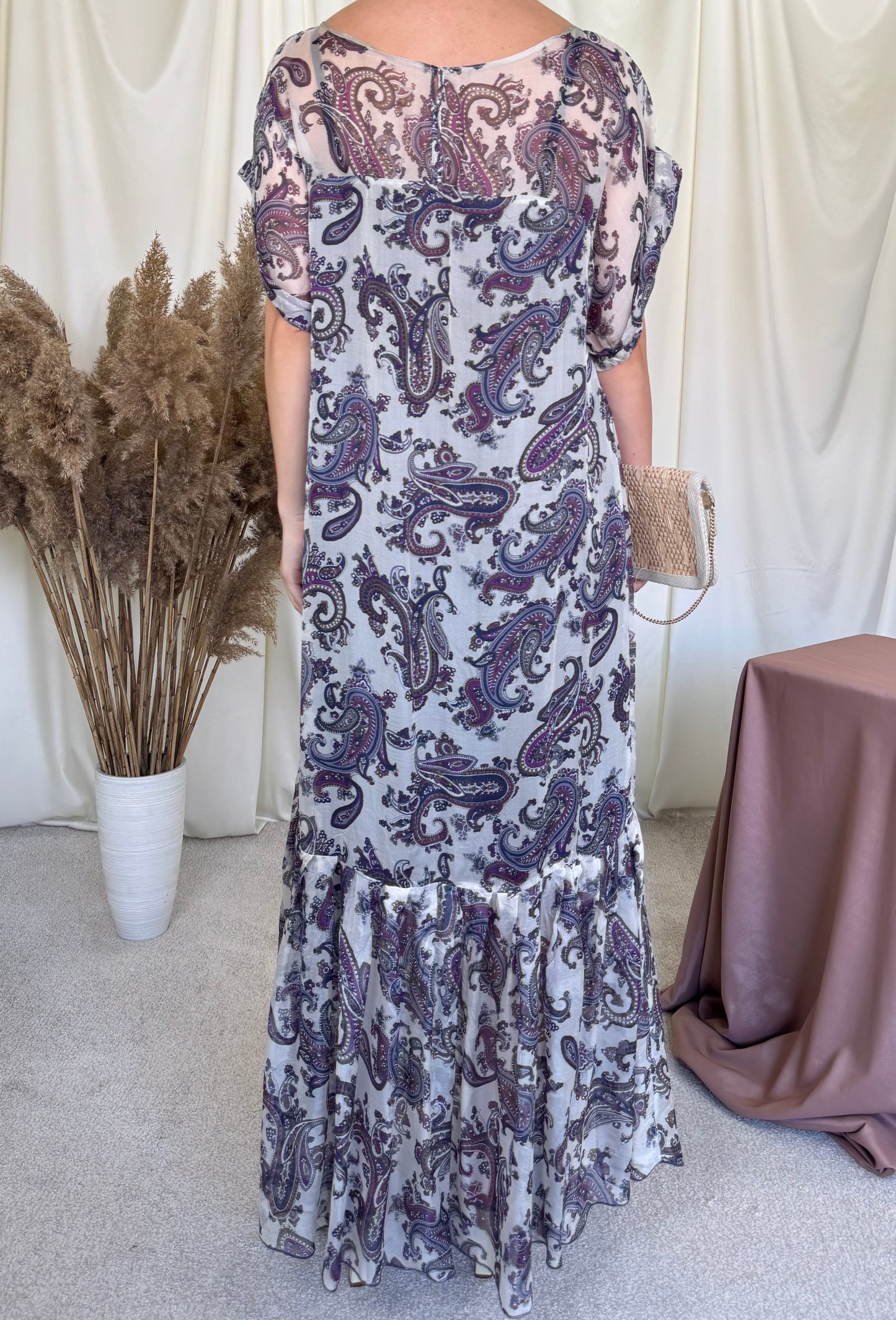 Rochie de vară din 100% mătase naturală cu print floral și lungime maxi ( mărimea L-XL)