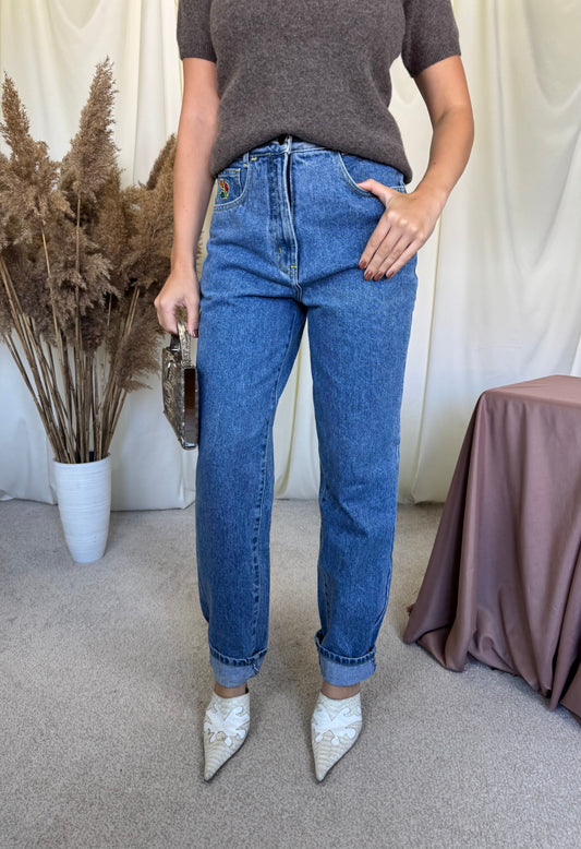 Blug vintage cu broderie și accesorii din 100% bumbac cu talie înaltă ( mărimea S)