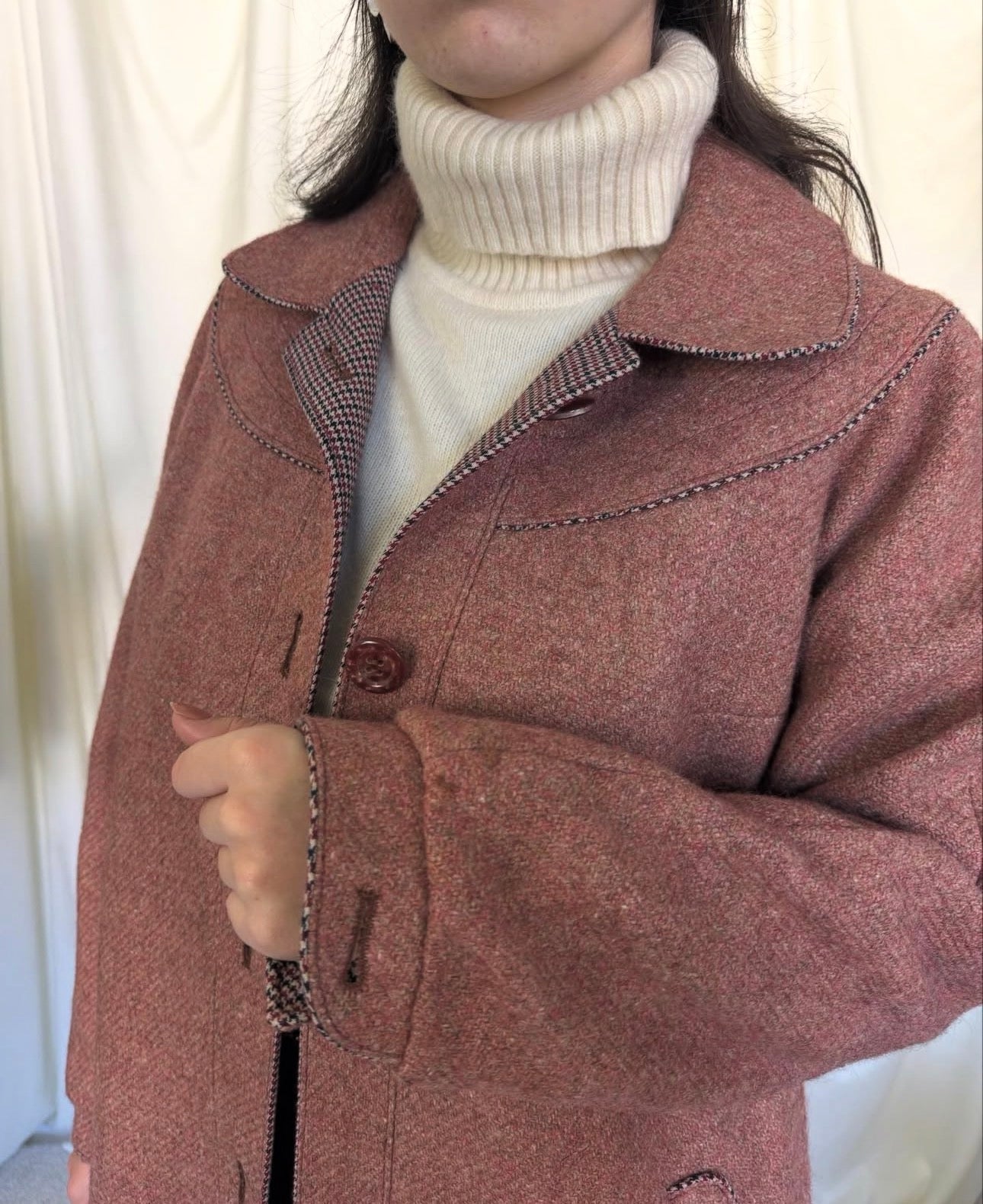 Palton vintage din stofă superbă de lână( mărimea S-M)