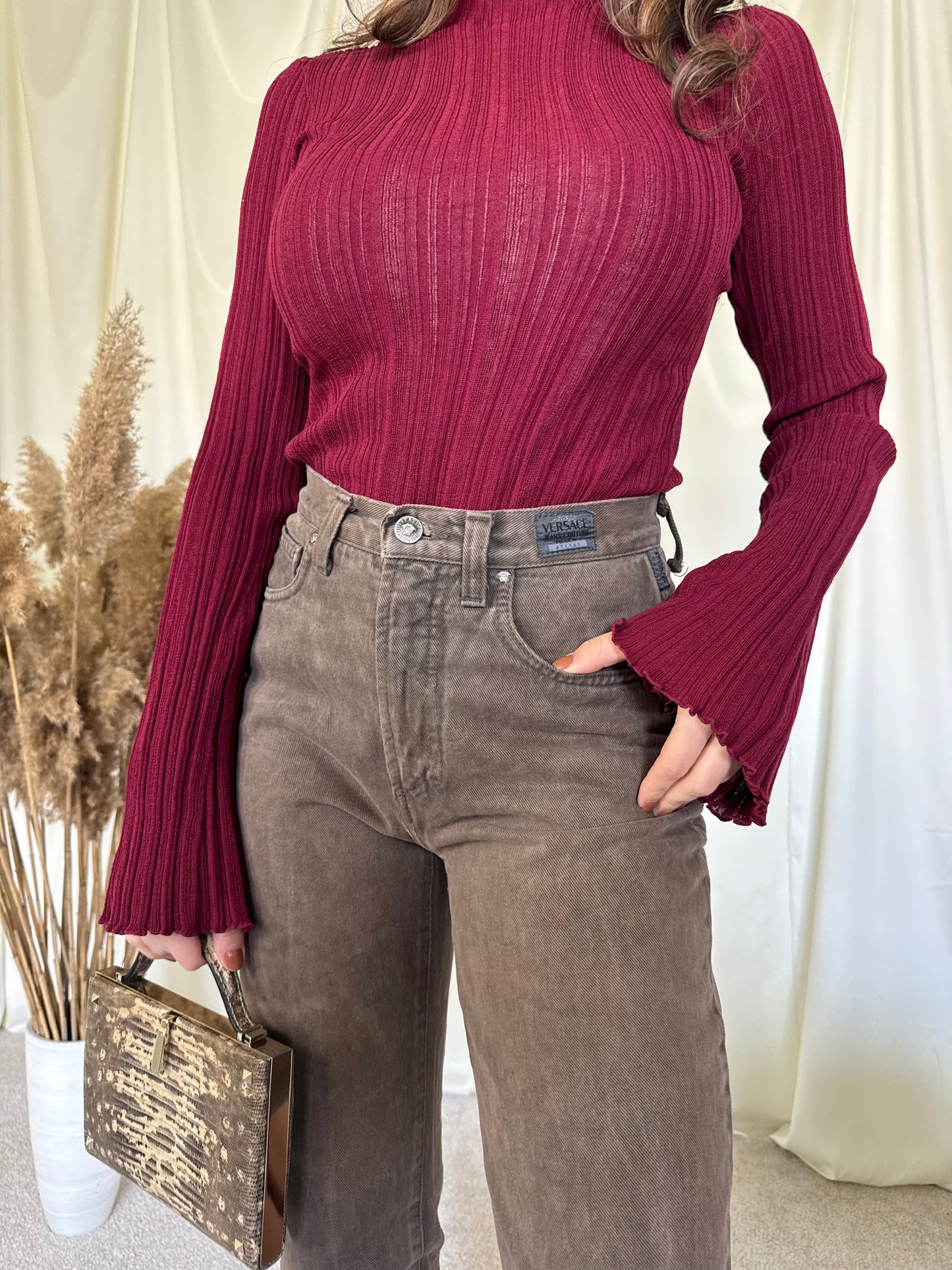 Blug vintage VERSACE cu talie înaltă, denim din bumbac ( XS/S)