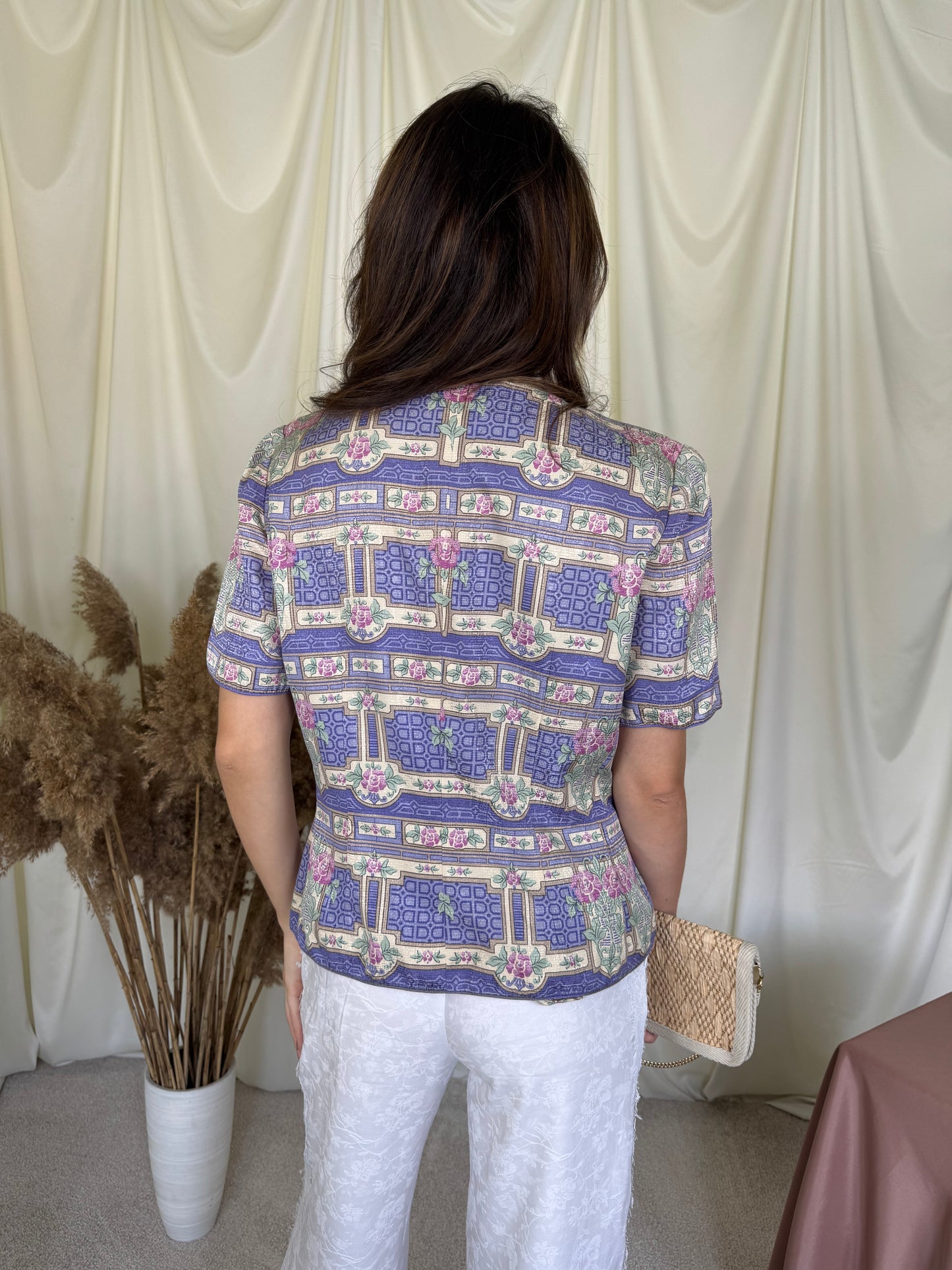 Sacou vintage din 100% mătase naturală cu print superb ( mărimea M)