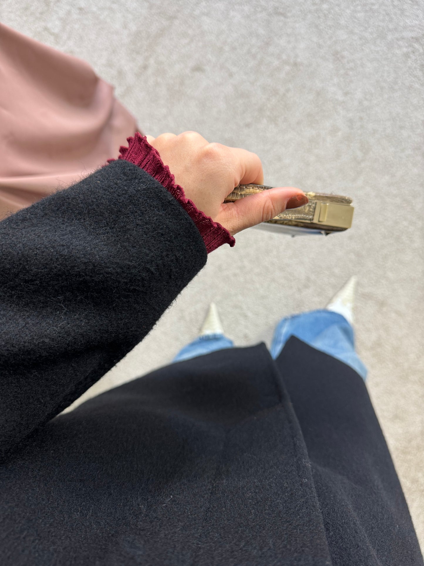 Palton vintage din stofă de lână, minimal, nasturi ascunși, mărimea 40/M-L