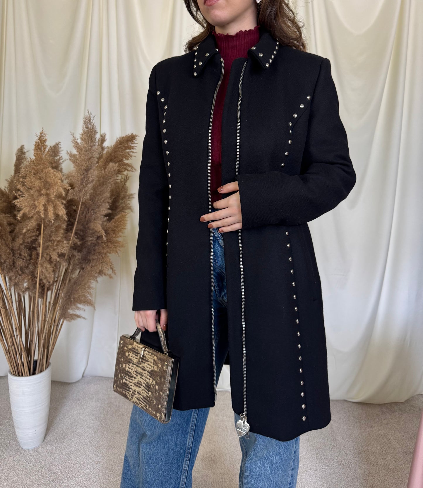 Palton Moschino din 80% lână cu aplicații metalice (S/M)