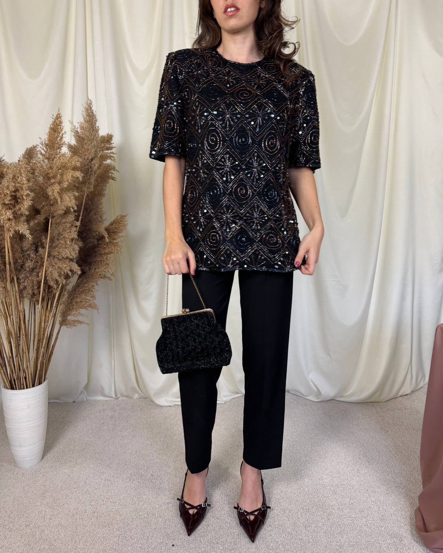 Piesă vintage din mătase naturală cu mii de mărgele( M/L)