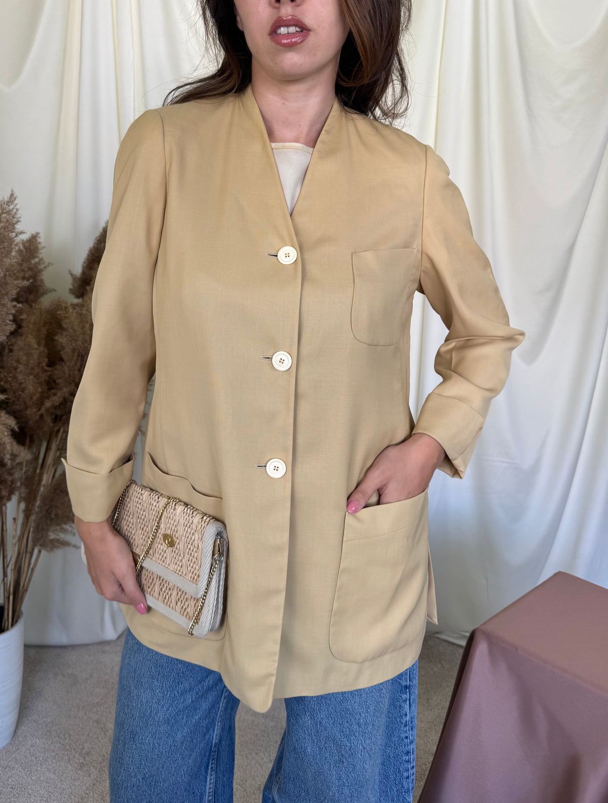 Sacou-jacheta luxury JIL SANDER din stofă premium de mătase și lână, fit lejer ( mărimea M-M/L)