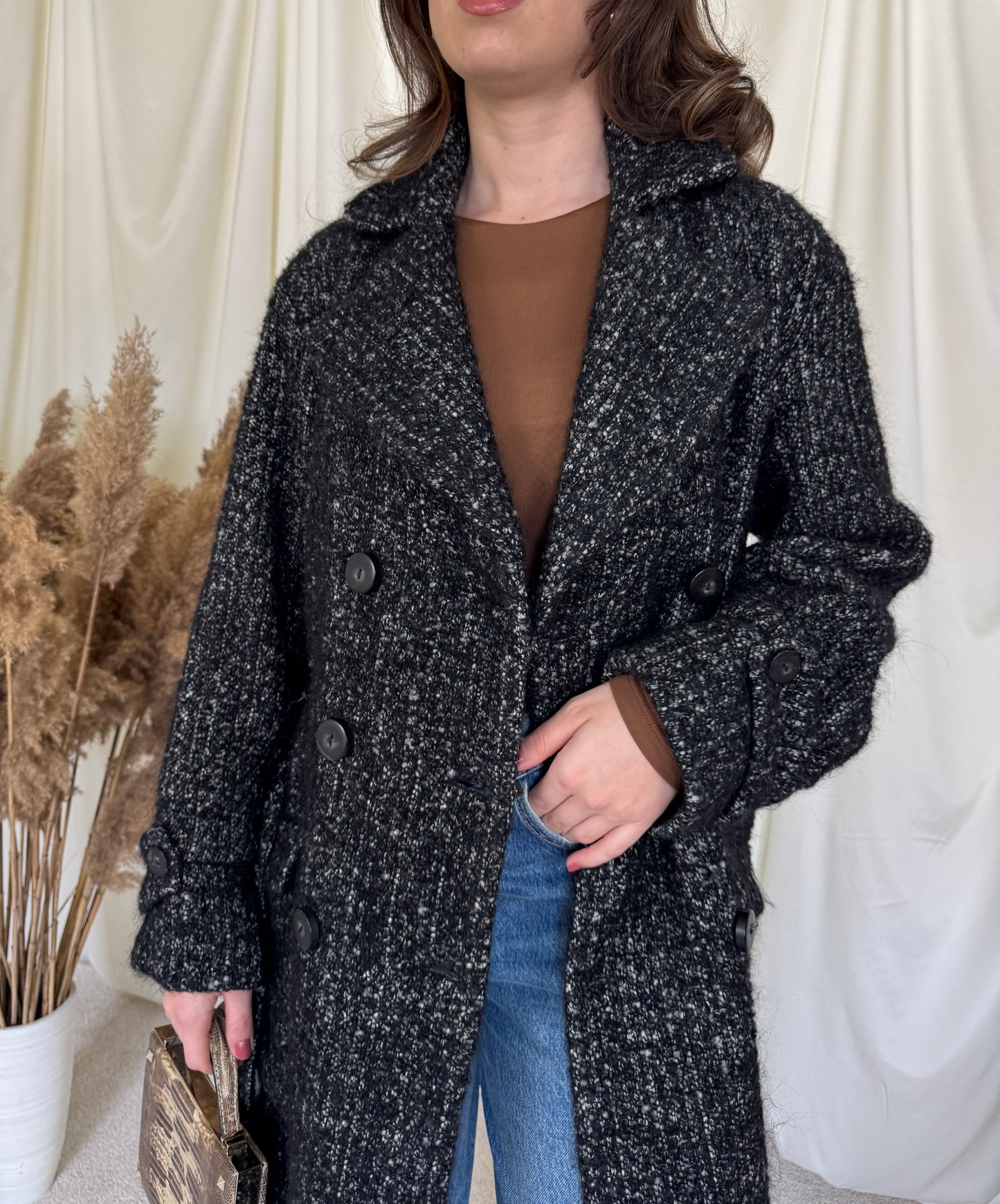 Palton cu cordon din 80% lână, alpaca și mohair ( M)