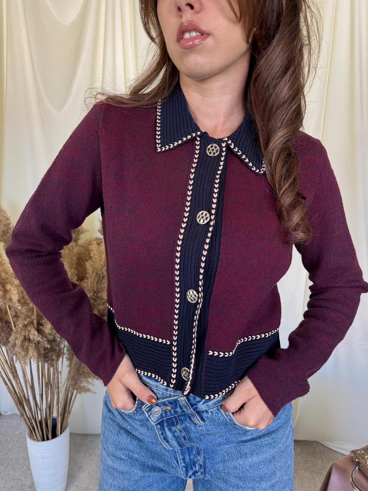 Jerse CLAUDIE PIERLOT cu nasturi tip bijuterie ( mărimea S/M)