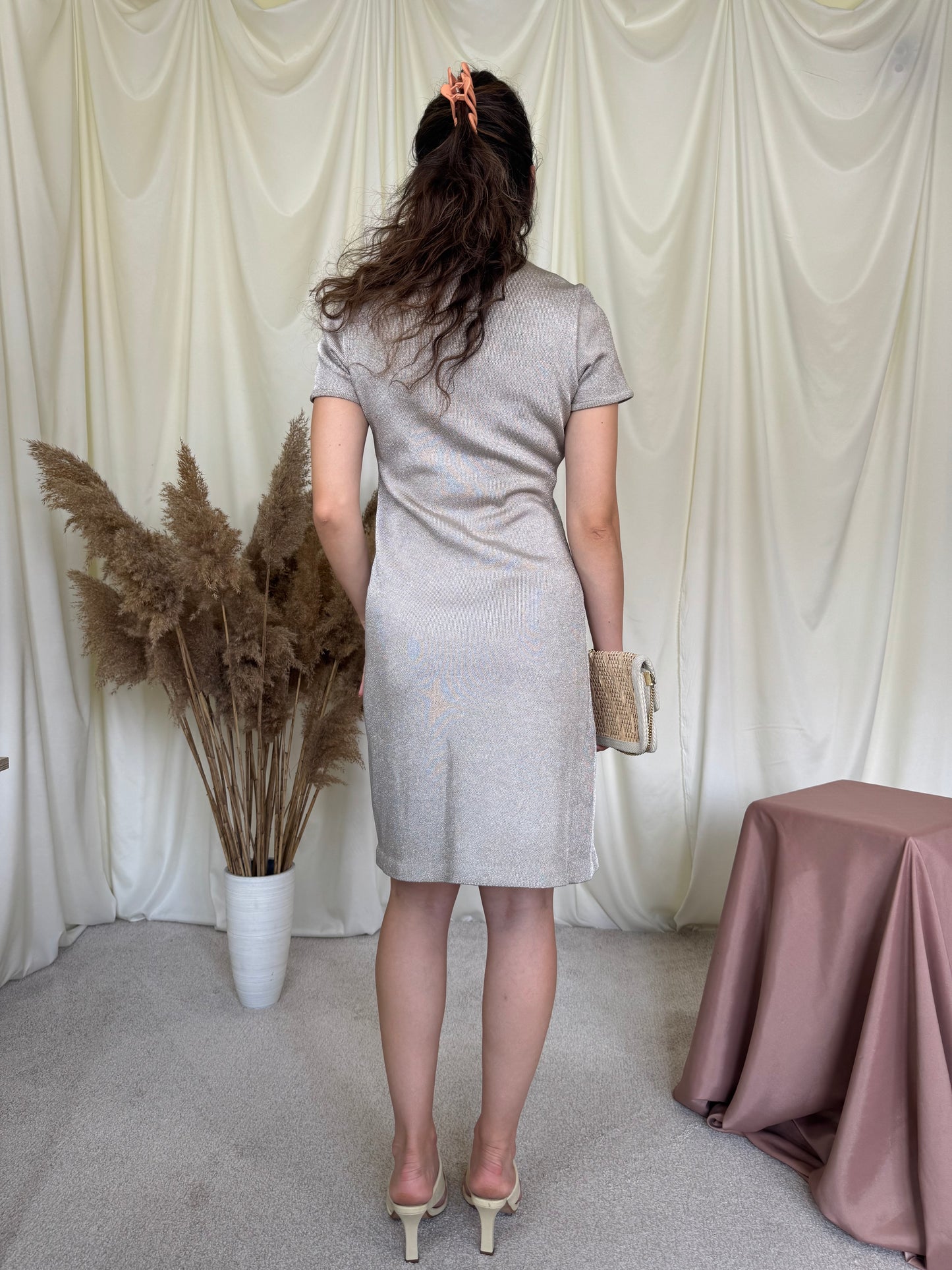 Rochie Ralph Lauren din croset metalic și mătase naturala, material elastic ( mărimea S-M)