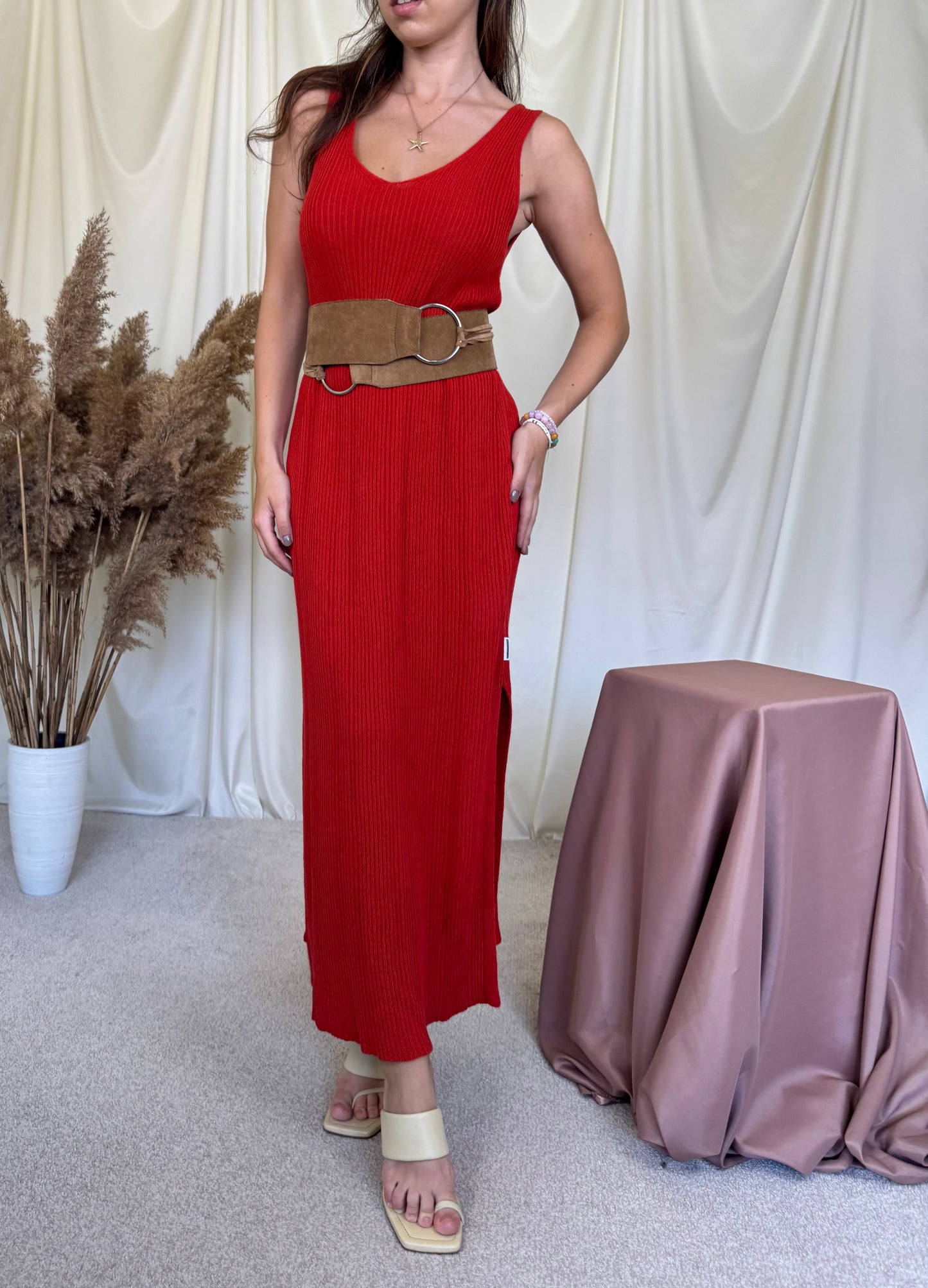 Rochie din tricot de in și bumbac ARMED ANGELS + curea piele  ( marimea M)