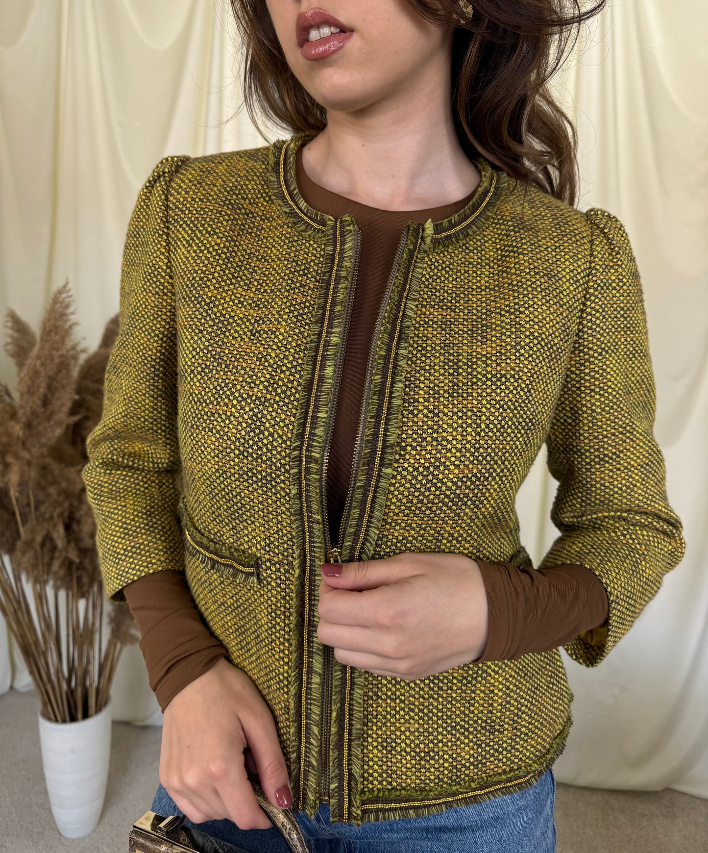 Jacheta Valentino din tweed, interior cu print ( mărimea S)
