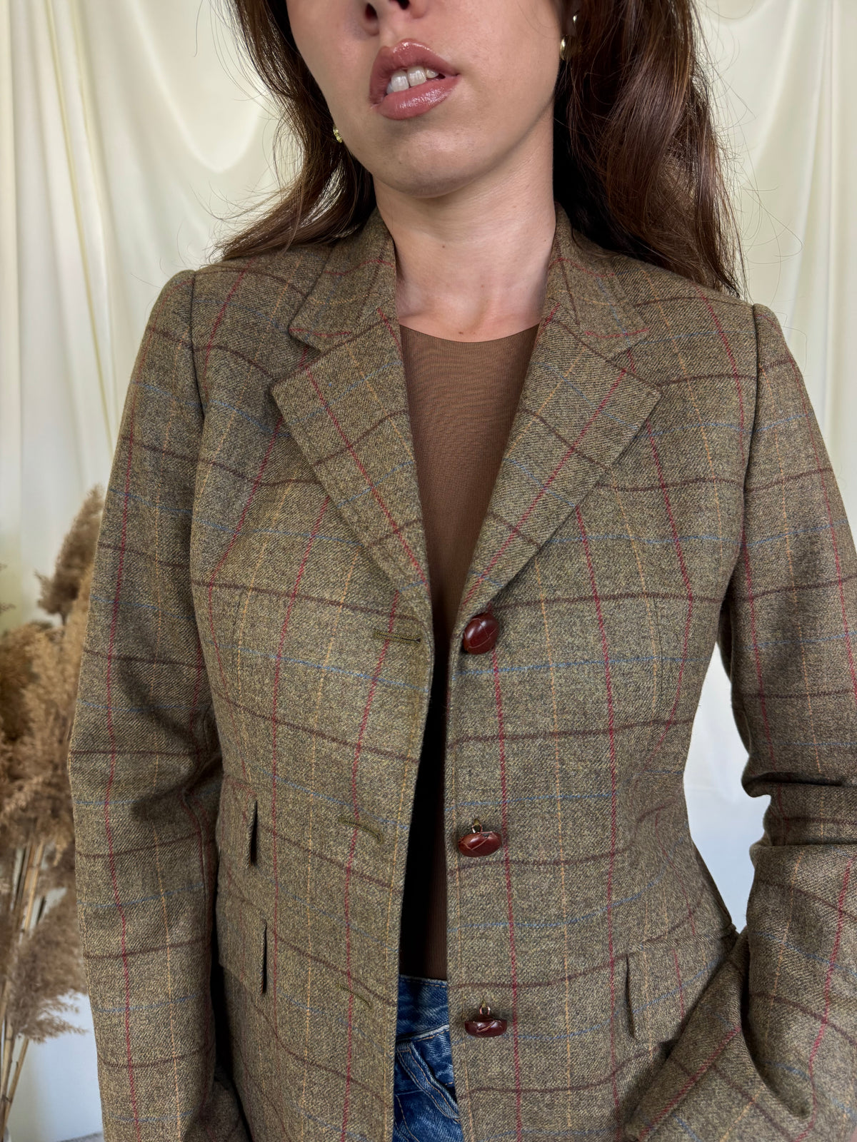 Sacou vintage cu print din lână și cașmir, talie cambrata, condiție excelentă ( mărimea XS/S)