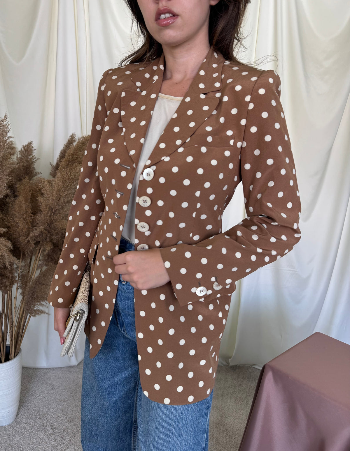 Sacou premium RENA LANGE din 100% mătase naturala cu print buline ( MĂRIMEA XS/S)