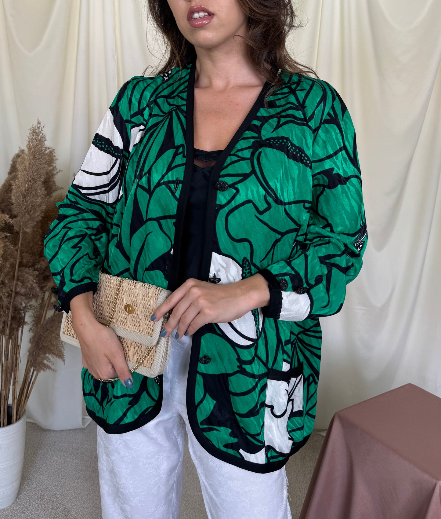 Cămașă - sacou vintage Liola din mătase și acetat ( mărimea L-XL)