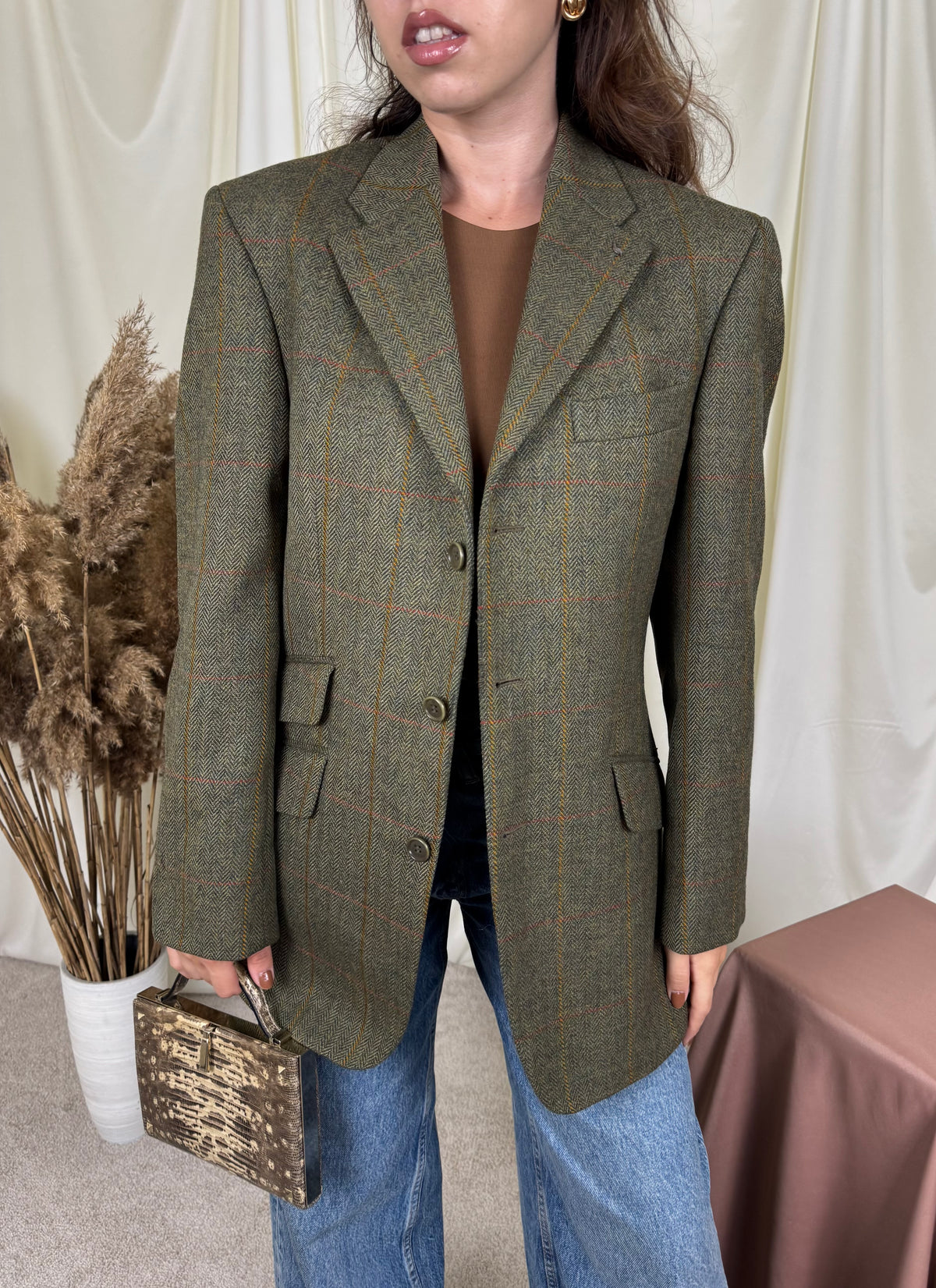 Sacou premium MAGEE în croi bărbătesc din stofă de 100% lana tweed ( mărimea M- fit oversized )