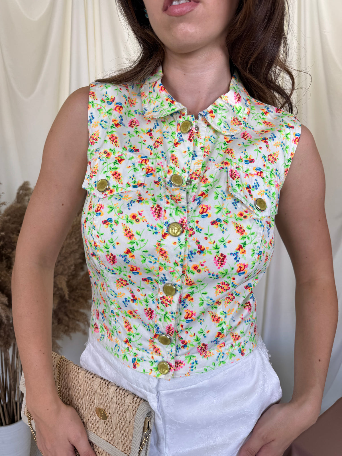 Piesă vintage VERSACE cu print superb, nasturi inscripționați medusa ( mărimea XS-S)
