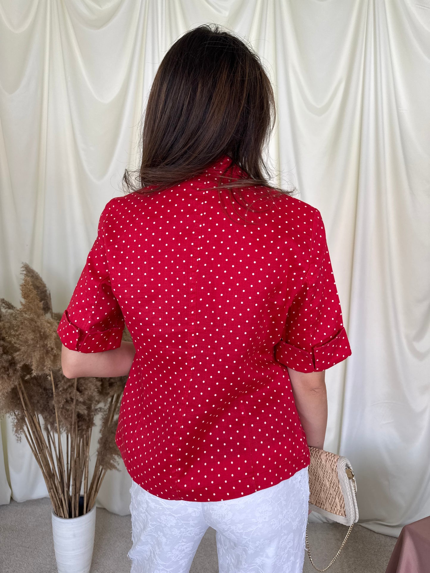 Sacou vintage Marco Pecci din 100% in cu print buline și mâneci scurte, talie cambrata( mărimea M)