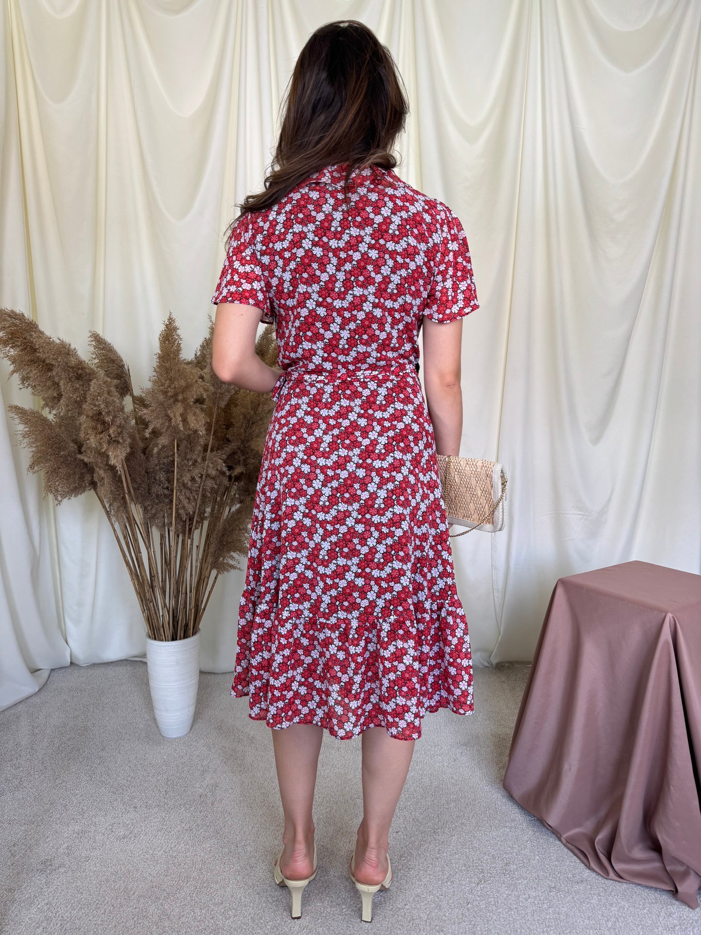 Rochie Michael Kors cu print floral, talie marcat, închidere parte peste parte ( mărimea S- S/M)