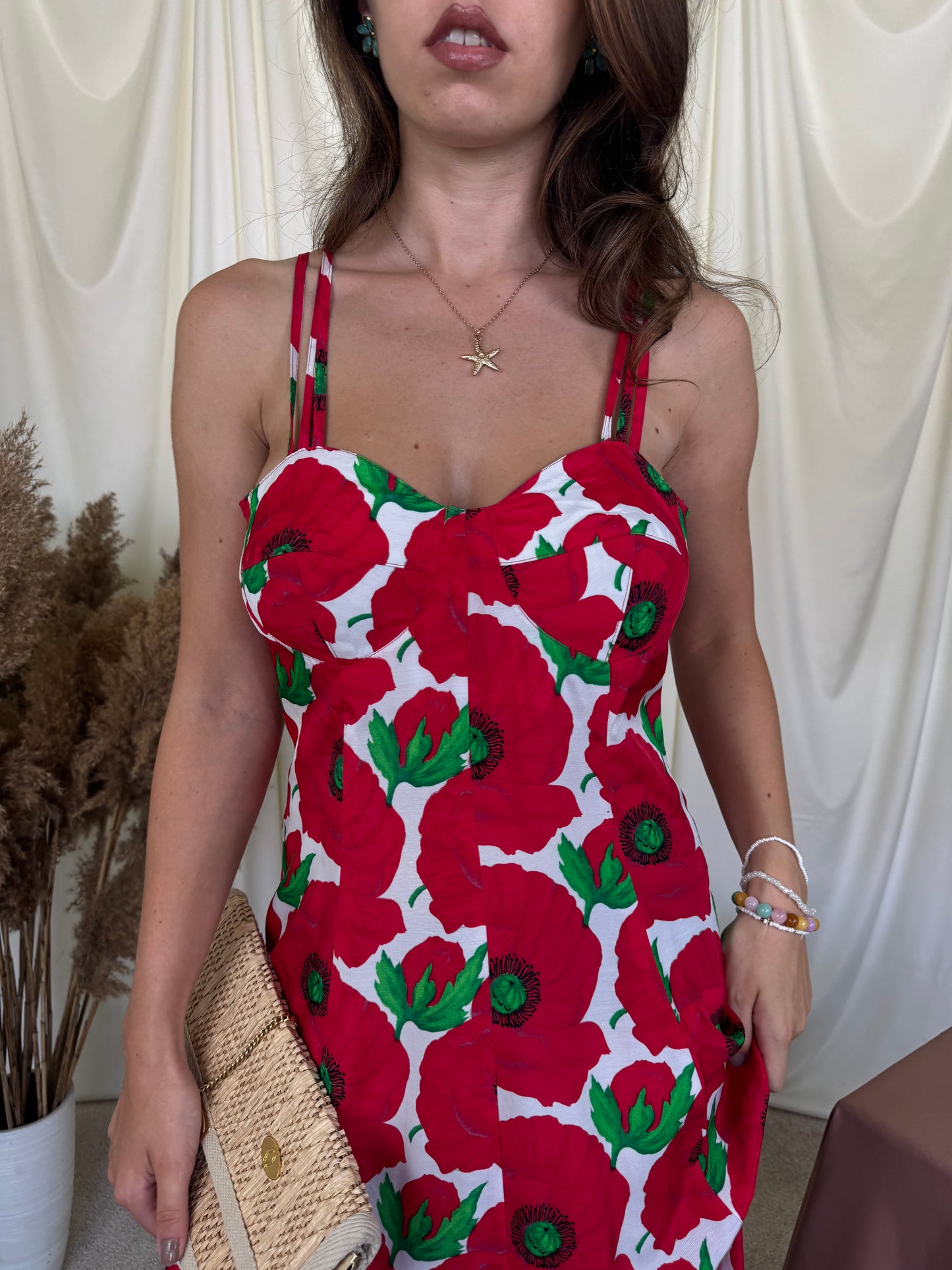 Rochie vintage de vară cu print floral și spate decupat ( mărimea M)