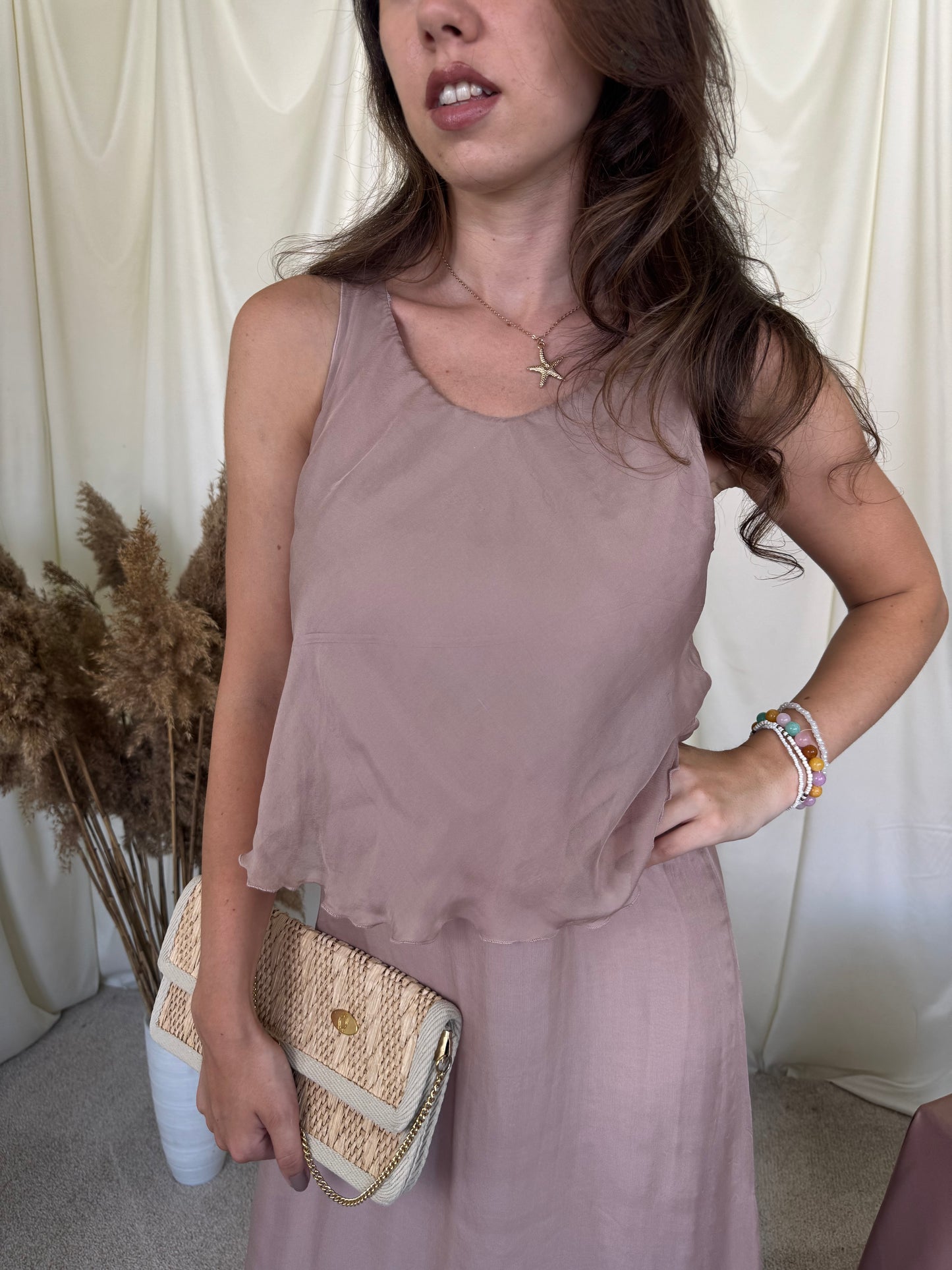 Rochie maxi de vară din voal 100% mătase naturală, croială fluidă și feminină(mărimea S-S/M)