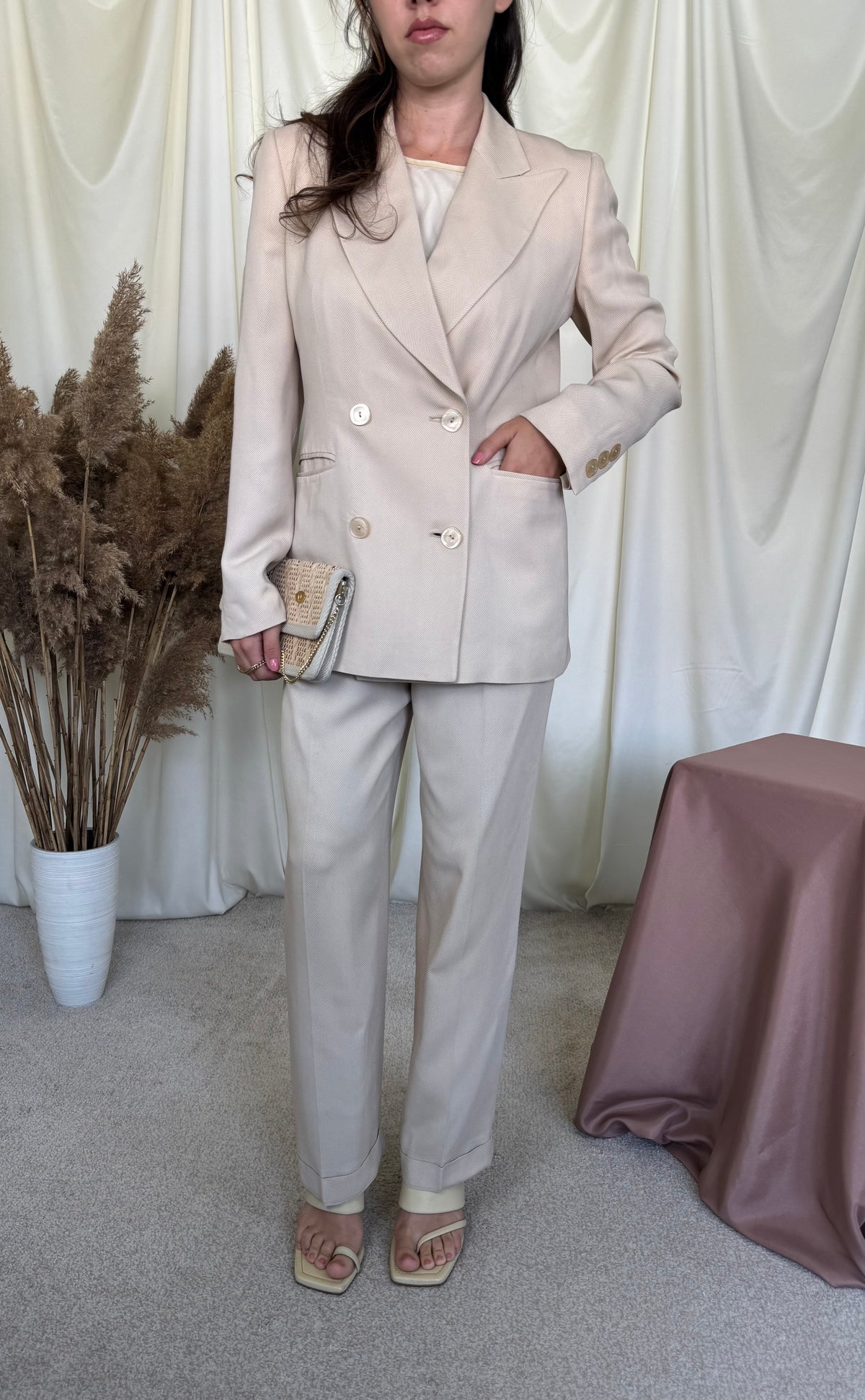 Costum vintage premium GIANFRANCO FERRE 2 piese, sacou la rând dublu de nasturi  și pantalon cu talie înaltă ( mărimea s )