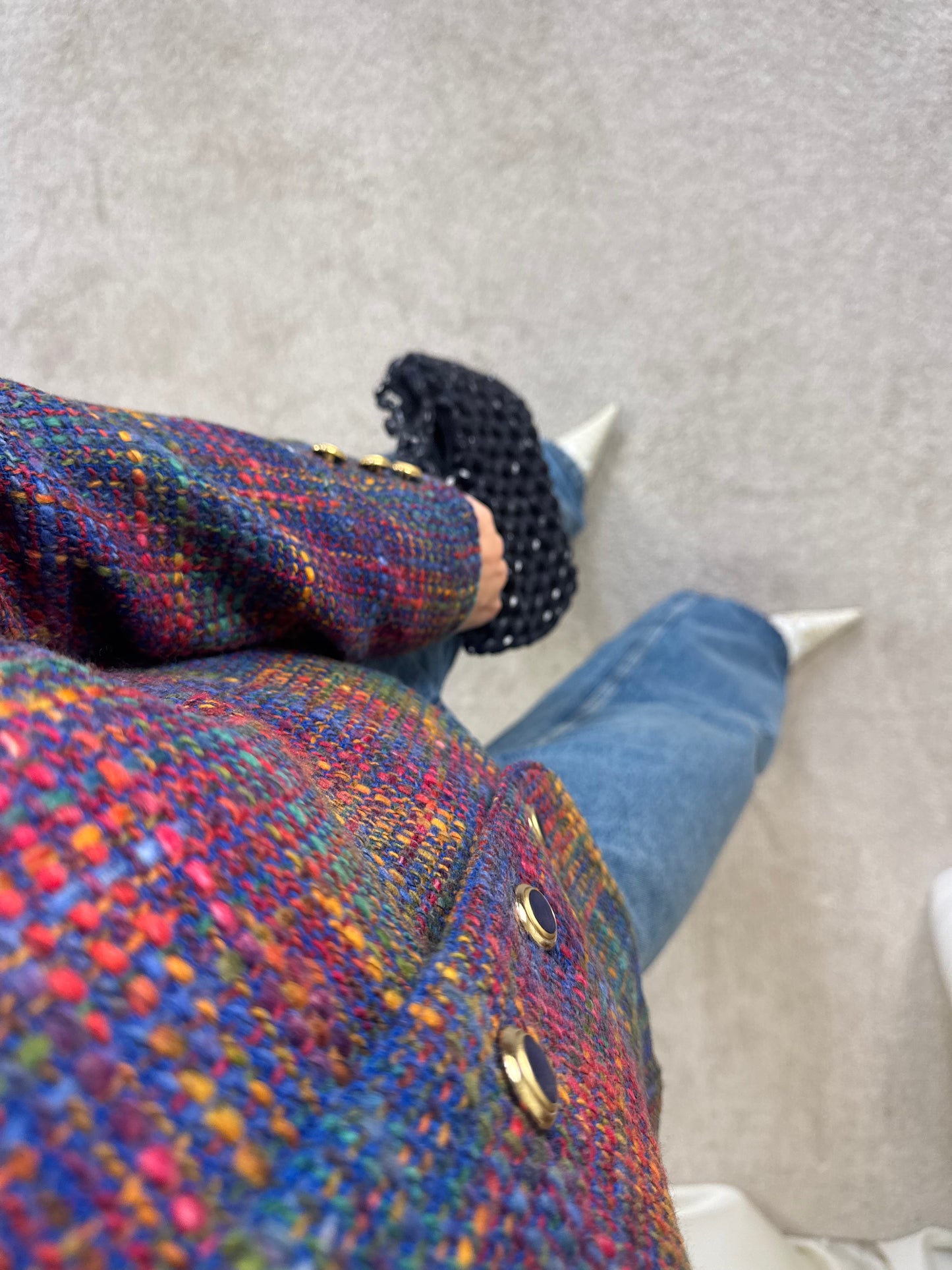 Jacheta vintage din tweed, nasturi tip bijuterie