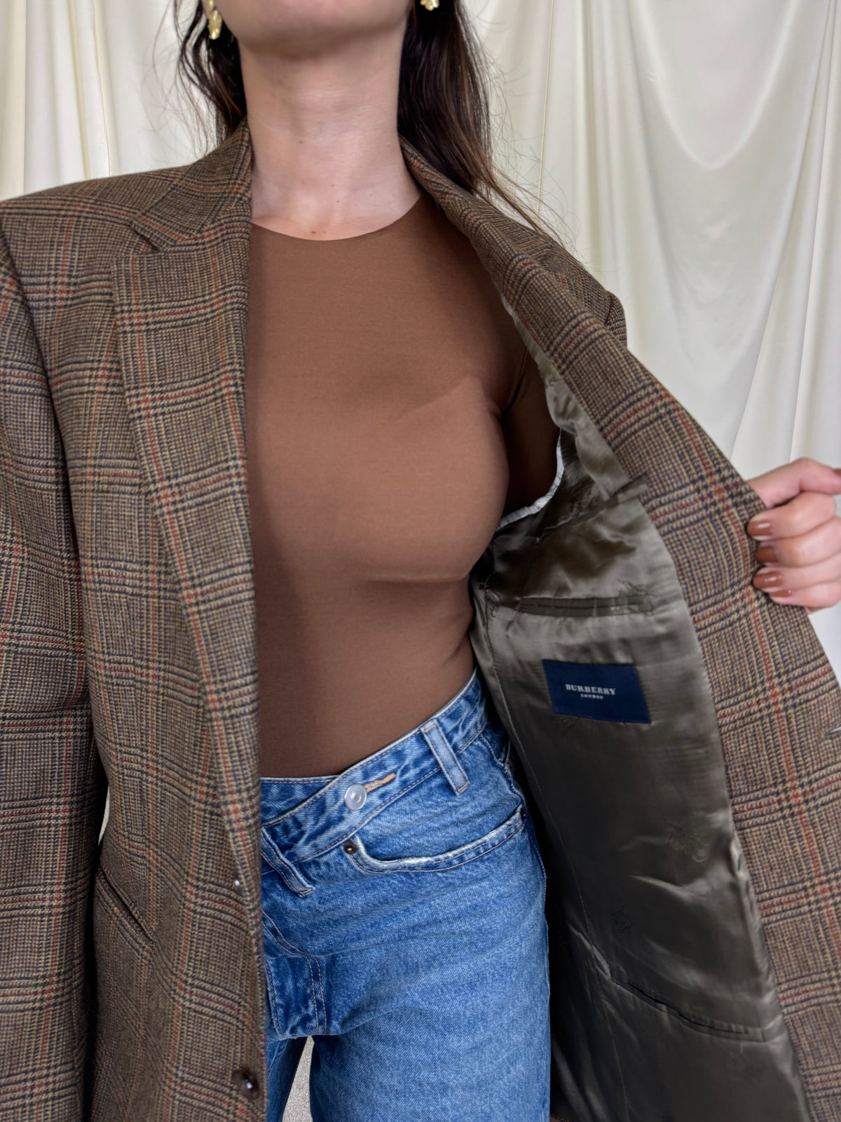 Sacou luxury BURBERRY din stofă premium 100% lână cu print carouri ( mărimea L/XL)