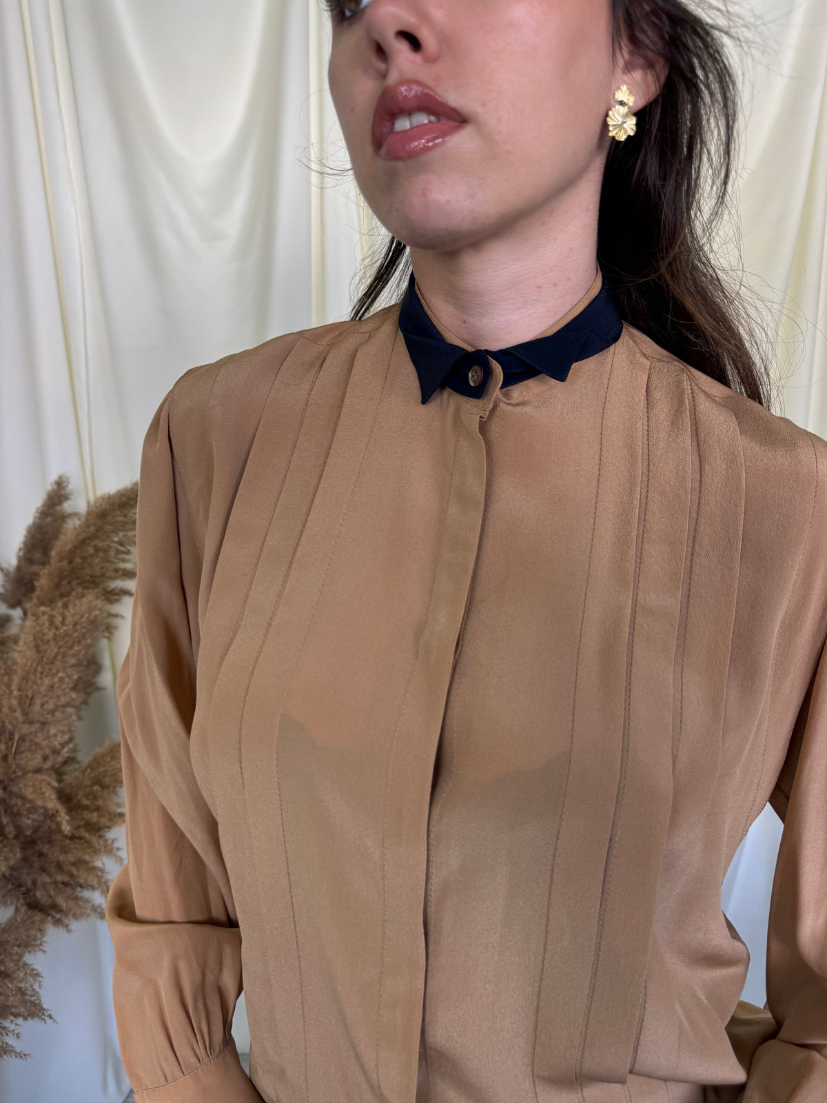 Cămașă vintage premium RENZO din 100% mătase naturală ( mărimea M-M/L)
