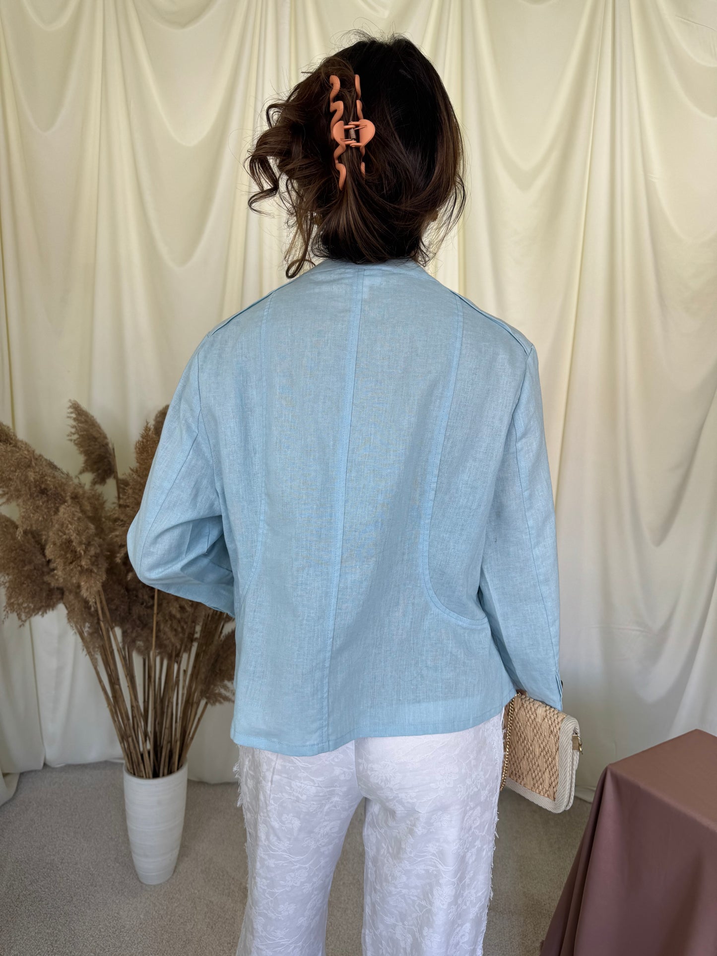 Sacou Biagini din 100% în baby blue cu nasturi metalici ( mărimea M/L)