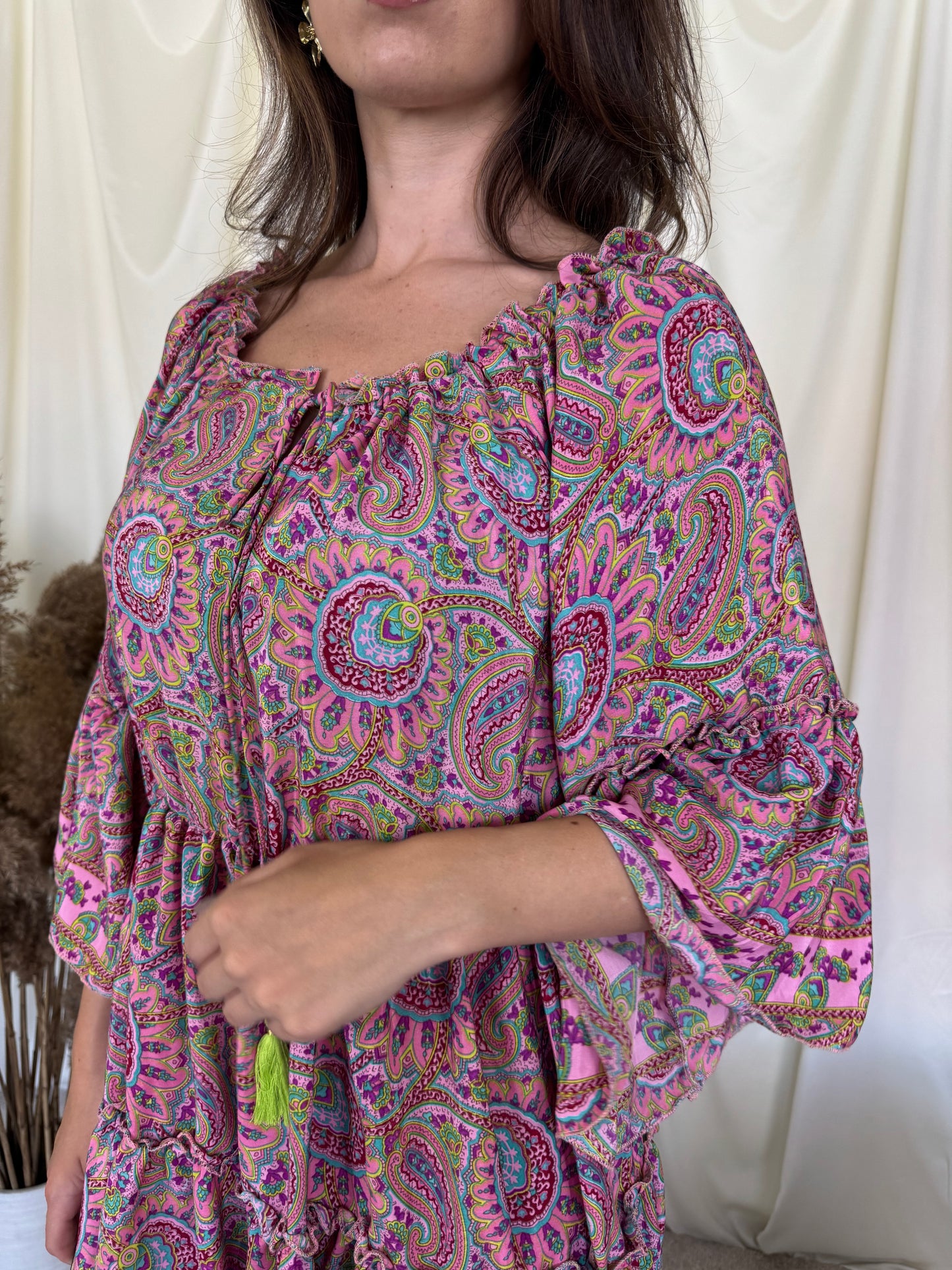 Rochie de vară cu print floral din mătase naturală (mărime universală S-L)
